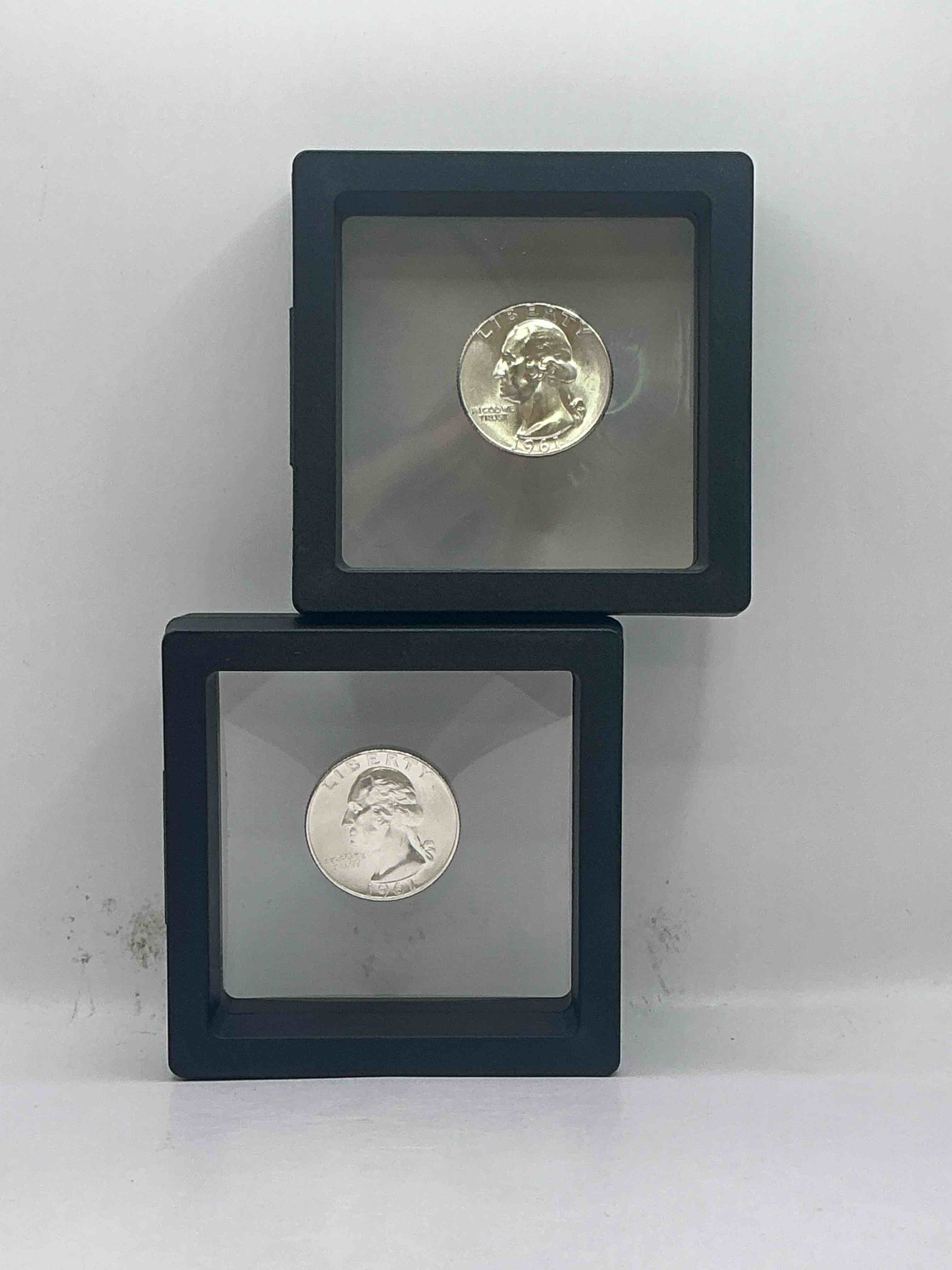George Washington Brilliant Uncirculated Silver! Pre 1965 U.S. Quarter Dollar Coins Were Actually Silver, Here Are two Great Examples Of Awesome, Pristine George Washington Silver Quarters, Stunning & Uncirculated! Rare 1961 & 1959 Mints! Great For Investing In Precious Metals! These Coins Were Minted At 90% Silver and 10% Copper, Giving Them A Net Weight Of .18084 Ounces Of Pure Silver Per Coin! Very Hard To Find Uncirculated, Stunning! Invest In Fine U.S. Silver!