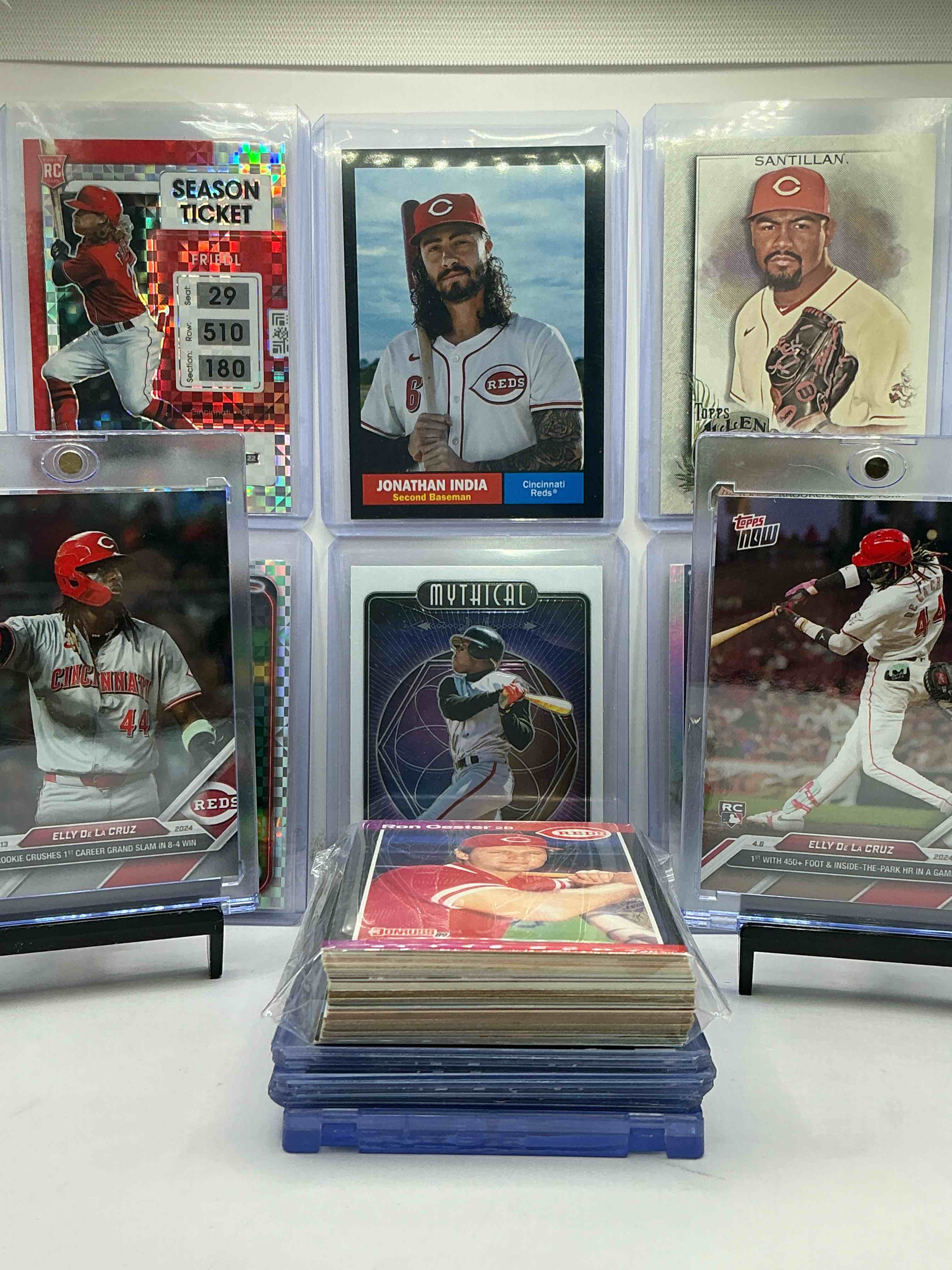 Reds Rookies, Legends, Heroes & More! 50 Card Cincinnati Reds Lot! Two Elly De La Cruz Topps Now Rookie Card, TJ Friedl Rookie, Barry Larkin, Santillan Rookie, Oester & More! 50 Card Lot… Includes Commons, Legends, Rookies, Vintage & New!