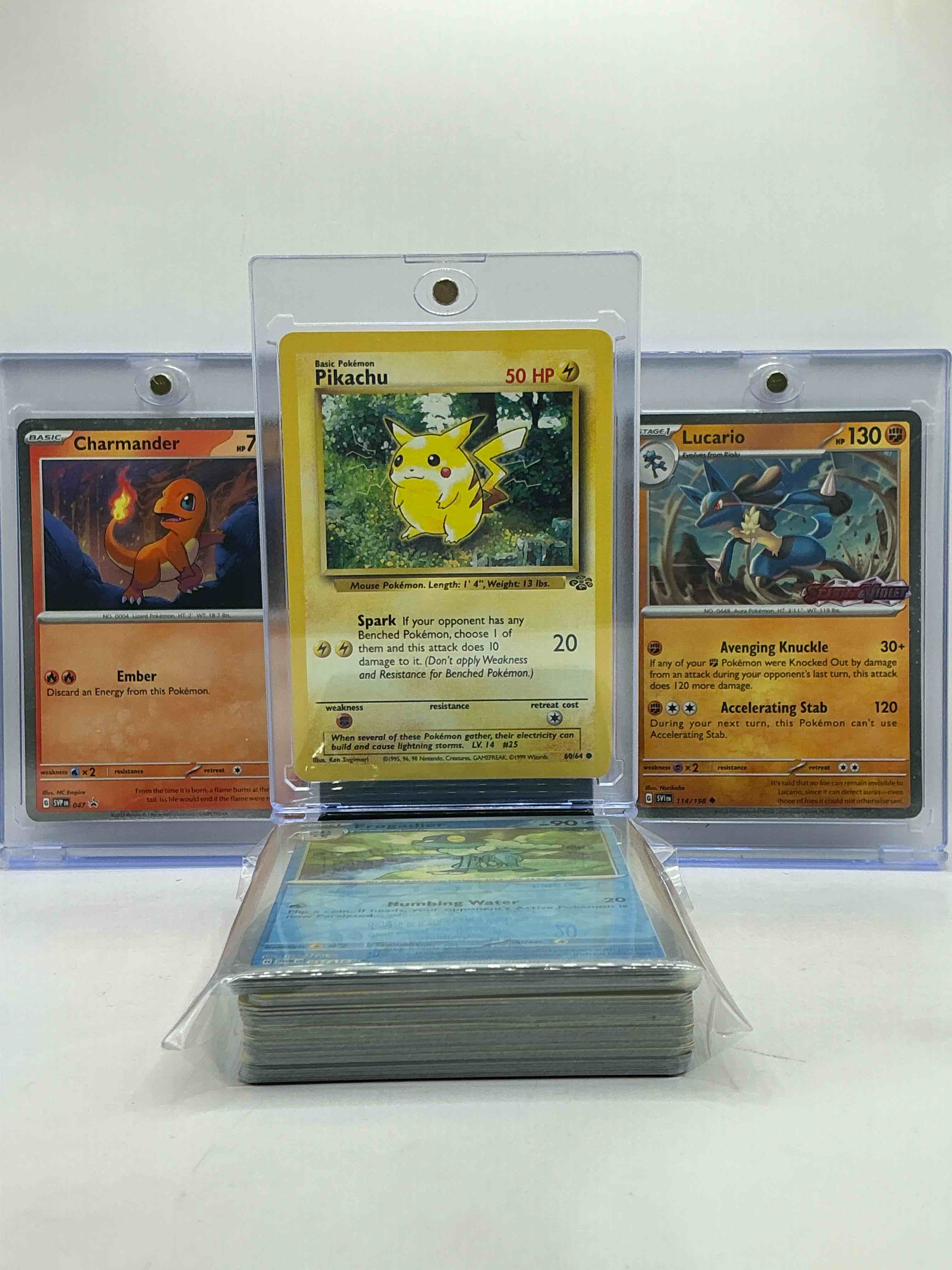 Pikachu, Lucario & More! Pokémon Party! Pikachu 1995 Rare Vintage Pokemon Card, Paired With Lucario & Charmander Holos! Insane 50 Card Lot, Filled With Commons. Legends, Holos & More!