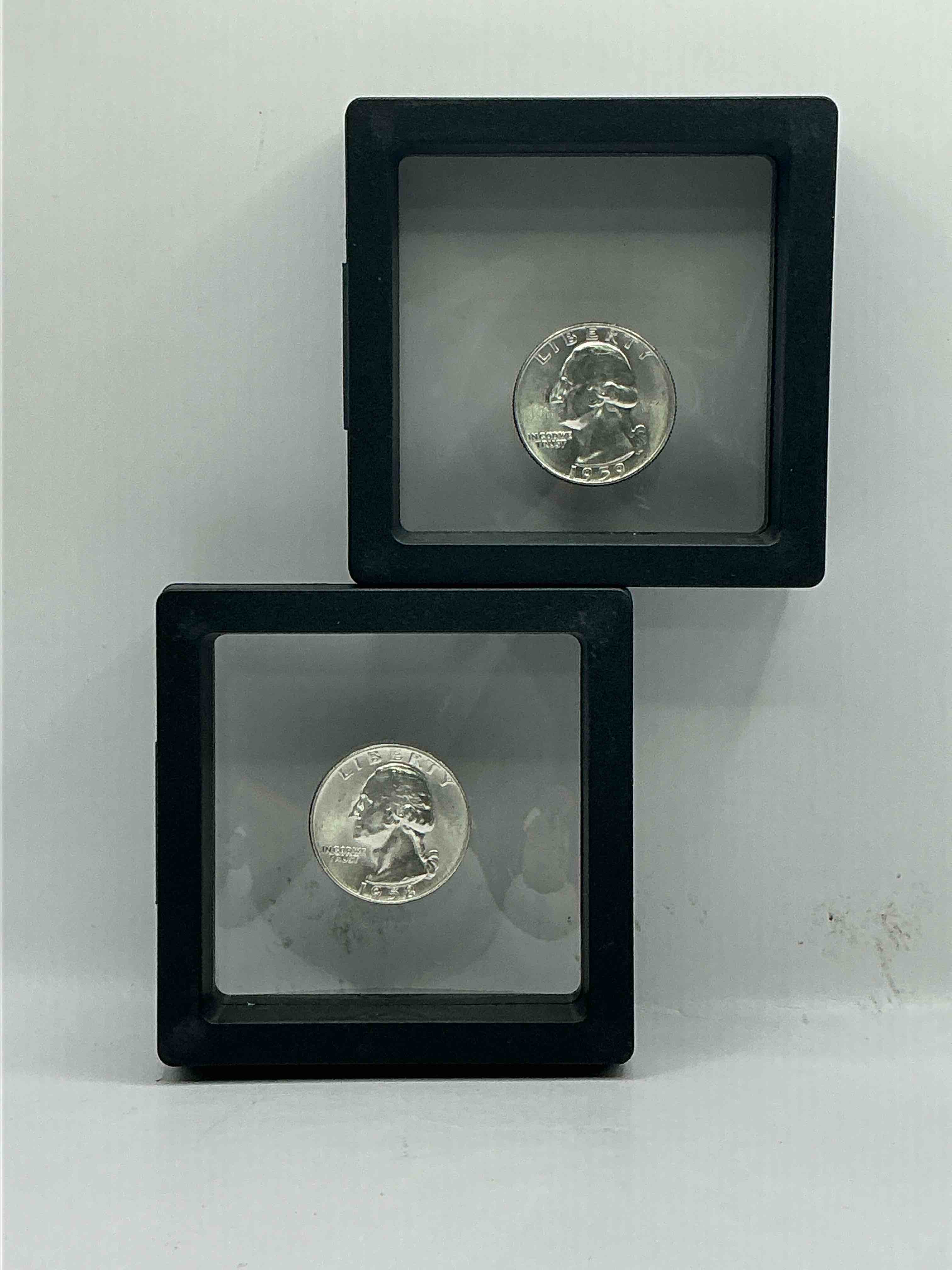 George Washington Brilliant Uncirculated Silver! Pre 1965 U.S. Quarter Dollar Coins Were Actually Silver, Here Are two Great Examples Of Awesome, Pristine George Washington Silver Quarters, Stunning & Uncirculated! Rare 1961 & 1959 Mints! Great For Investing In Precious Metals! These Coins Were Minted At 90% Silver and 10% Copper, Giving Them A Net Weight Of .18084 Ounces Of Pure Silver Per Coin! Very Hard To Find Uncirculated, Stunning! Invest In Fine U.S. Silver!