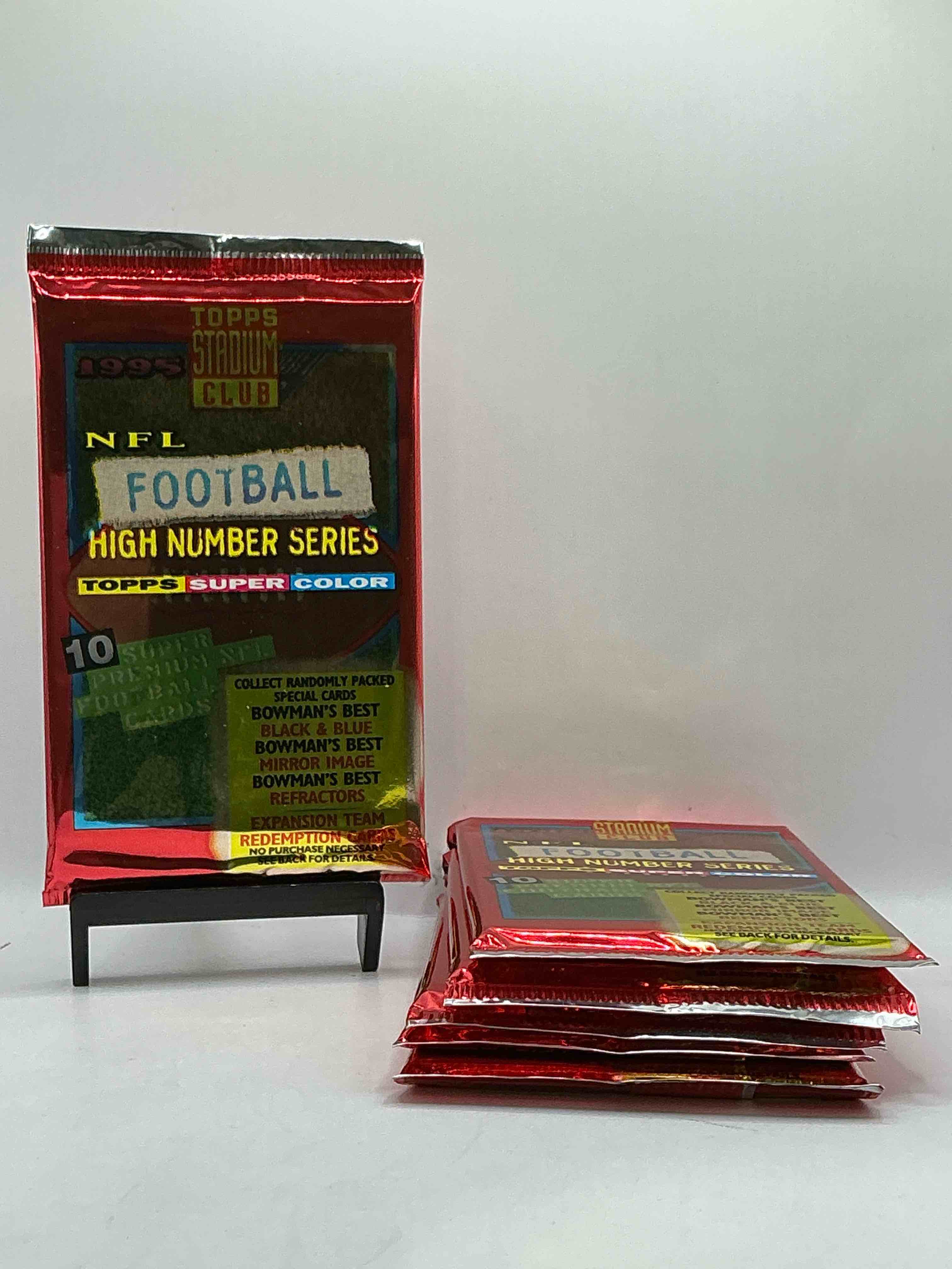 1995 Topps Stadium Club High Number Series! 10 Super Premium NFL Football Cards Per Pack! Look For Stars, Legends & More! Collect Randomly Bowman’s Best, Black & Blue, Mirror Image Refractors & More!