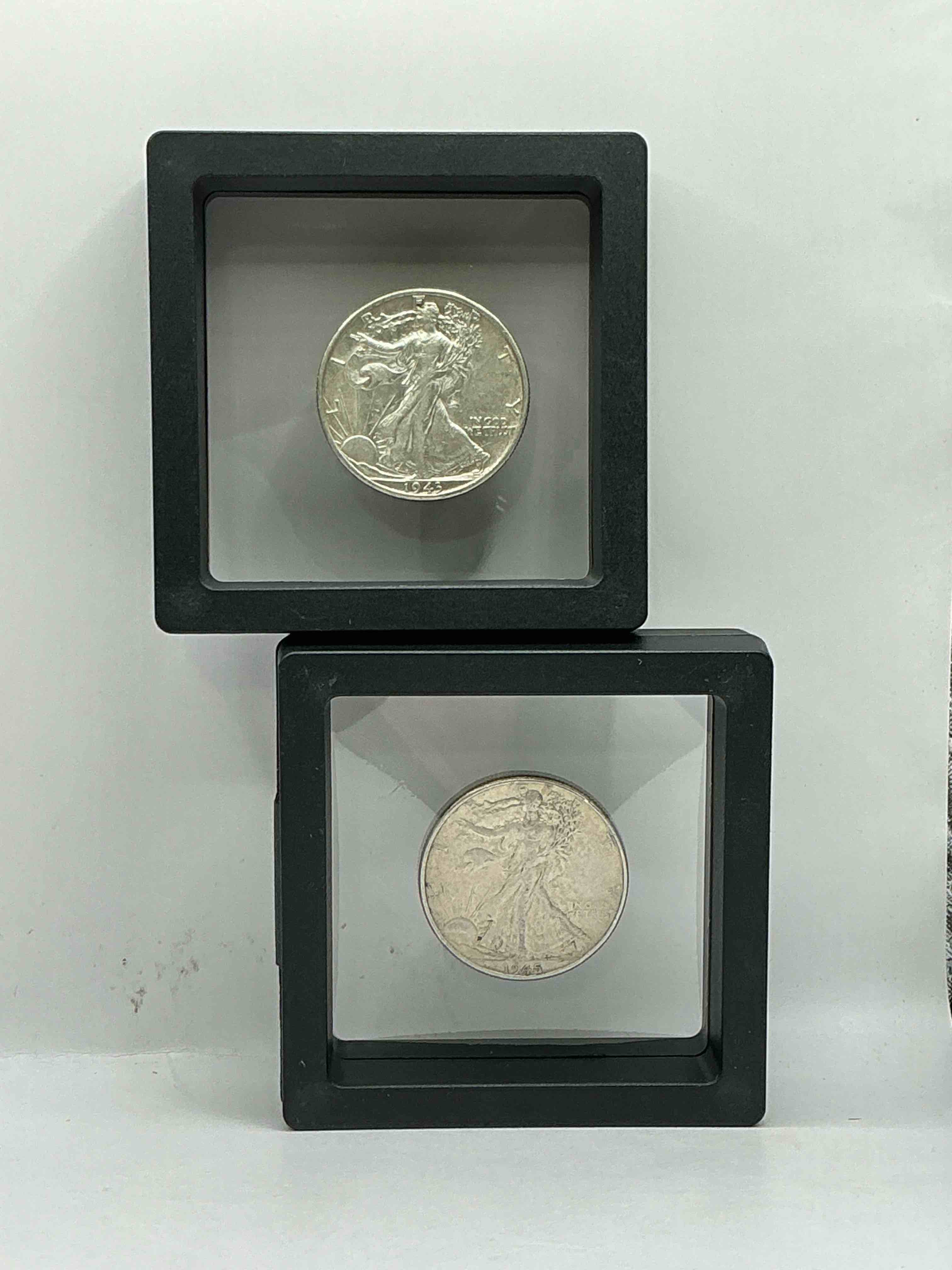 World War II Silver! Antique U.S. Silver! Liberty Walking Silver Fine U.S. Silver Half Dollar! This Striking Half Dollars Were Minted From 1916-1947 & Have Become Some Of The Most Collectible Coins In History! Here Is A Striking Circulated Example From 1943 & 1945! Appears Uncirculated! Liberty Walking Coins Are 90% Fine U.S. Silver, A Great Investment In Precious Metal!