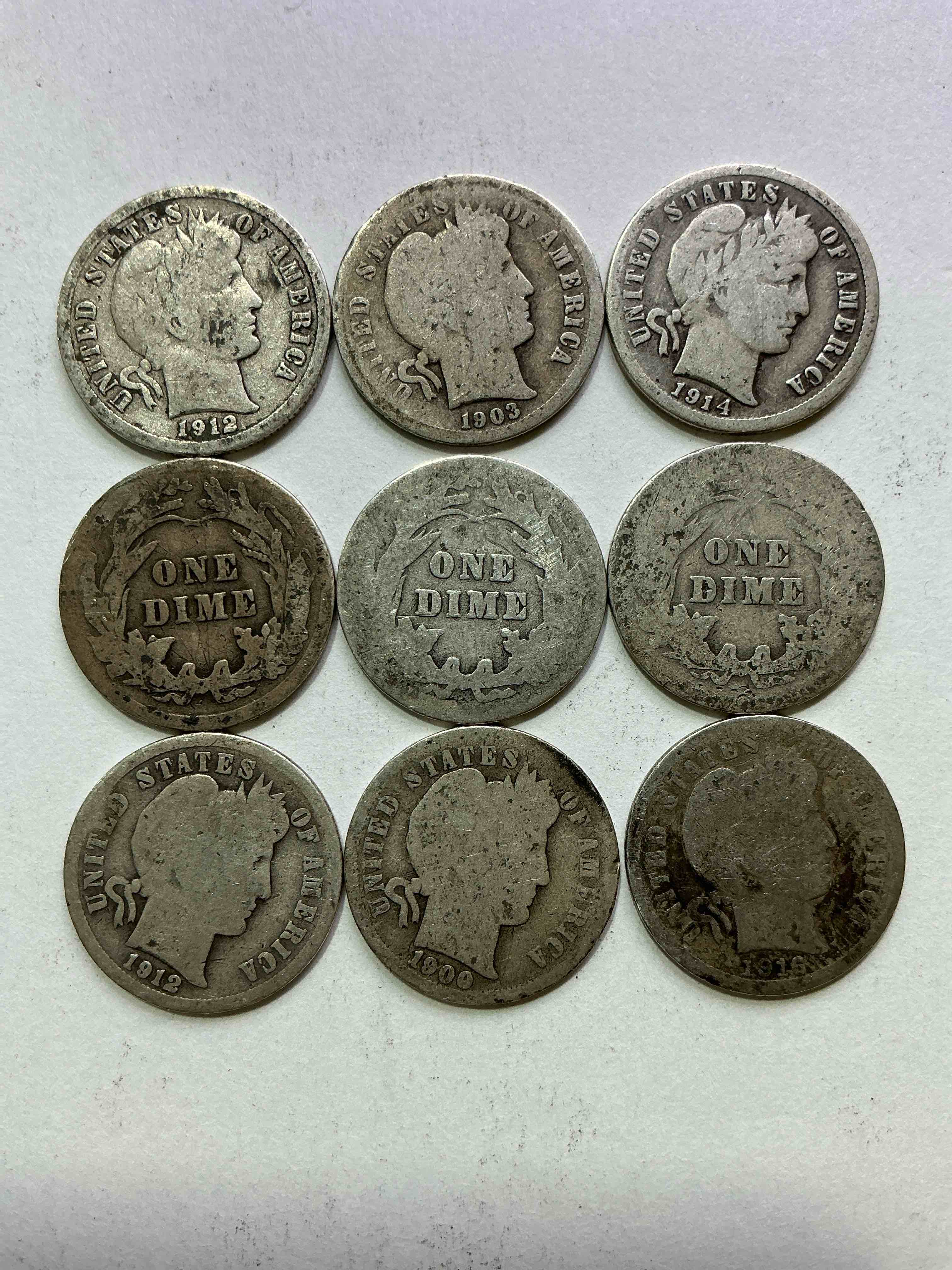 Antique Silver Barber Dimes! Barber Dimes Were Minted From 1892 to 1916 & Are Serious, Fine Silver Collector Items! They Replaced Seated Liberty Dimes. Barber Dimes Are 90% Fine U.S. Silver & Are Getting Seriously Hard To Come By! Awesome To Add To Any Collection. Invest In U.S. Silver!