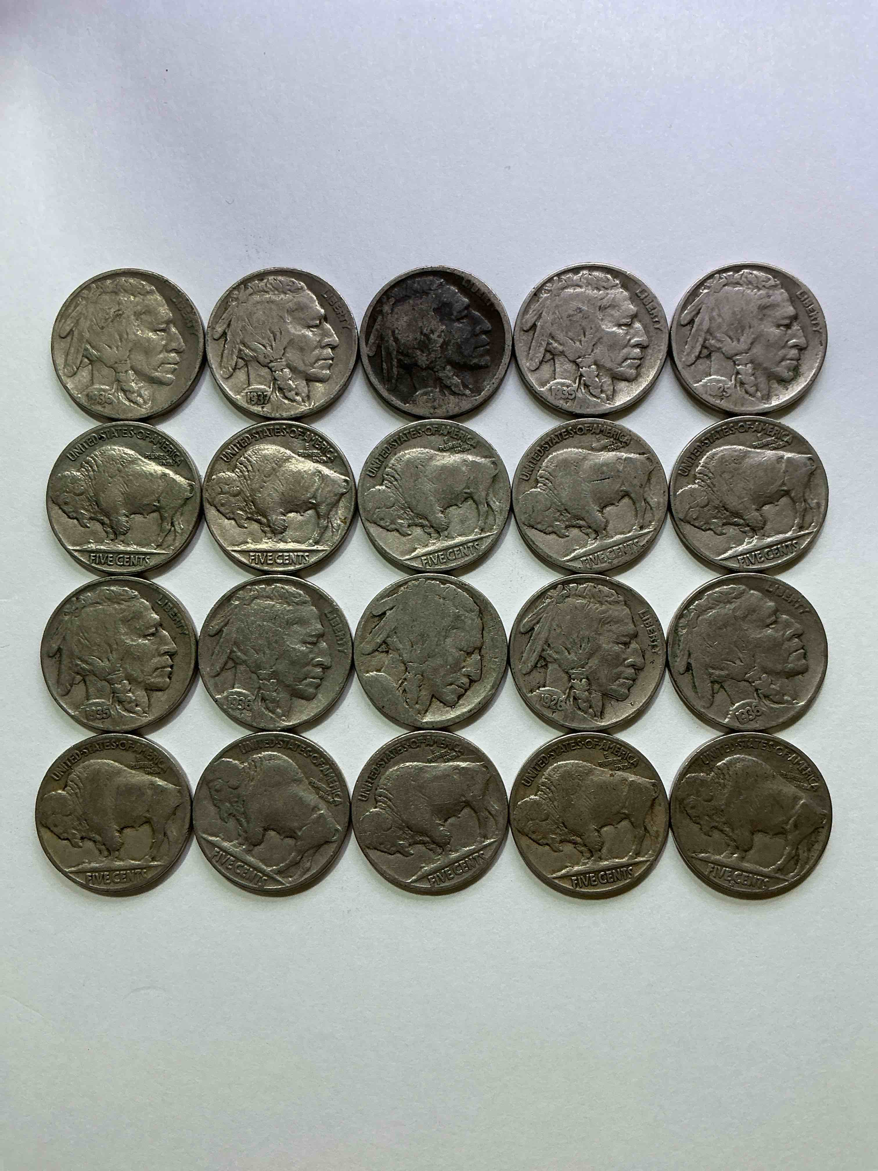 Historic Buffalo Nickels! Indian Head Buffalo Nickels Were Minted From 1913 To 1938 & Have Become A Favorite For Coin Collectors Around The World! Own Pieces Of American History With These Cool Indian Head Buffalo Nickels In Circulated Condition, Most With Visible Dates Which Is Very Rare For Buffalo Nickels!