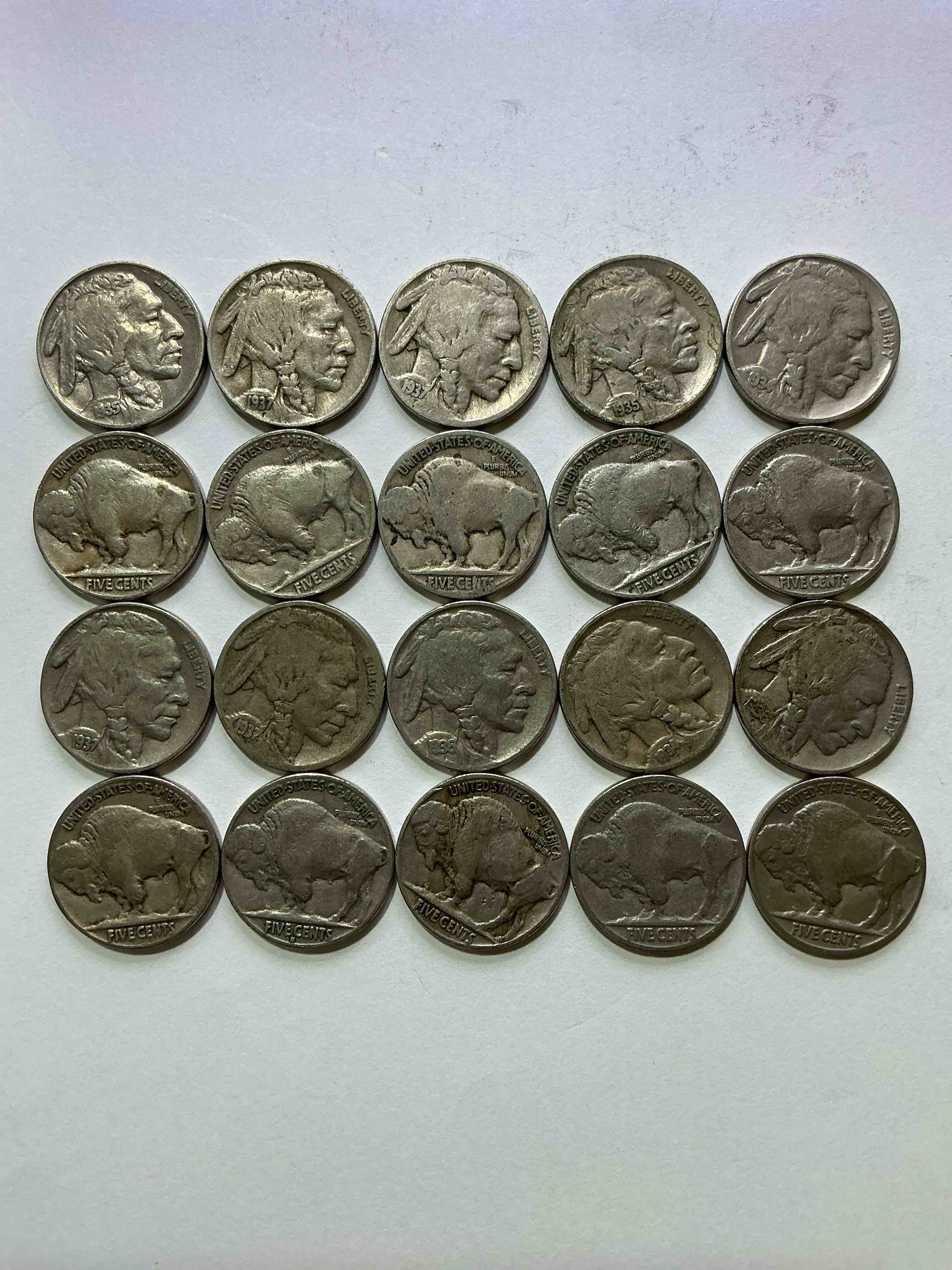 Historic Buffalo Nickels! Indian Head Buffalo Nickels Were Minted From 1913 To 1938 & Have Become A Favorite For Coin Collectors Around The World! Own Pieces Of American History With These Cool Indian Head Buffalo Nickels In Circulated Condition, Most With Visible Dates Which Is Very Rare For Buffalo Nickels!