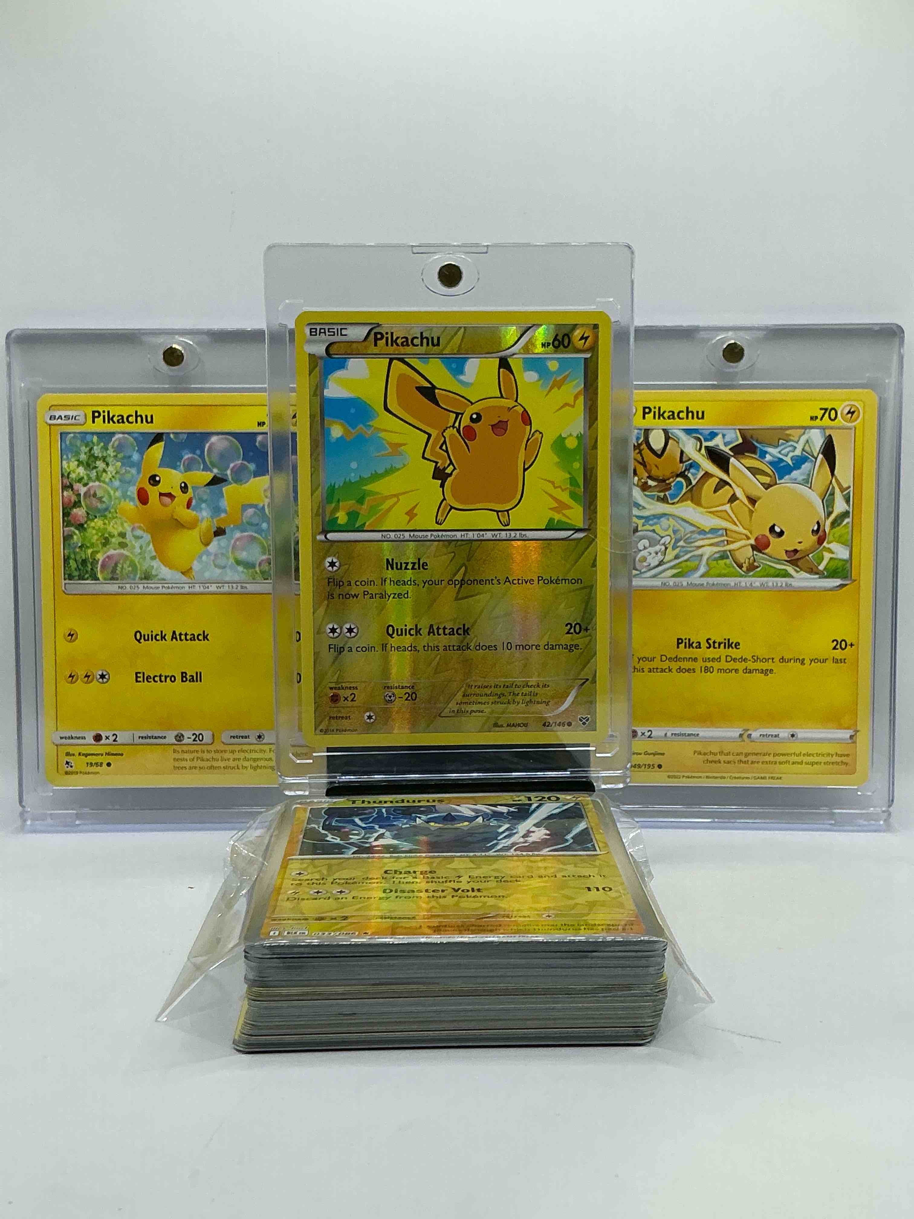 Pikachu Party! Pikachu 2014 Quick Attack Holo, Pikachu Bubbles & Pika Strike Trio! Pokémon Pikachu Palooza! This 50 Card Lot Is Filled Wit Commons, Legends, Holos & More! 50 Card Lot!