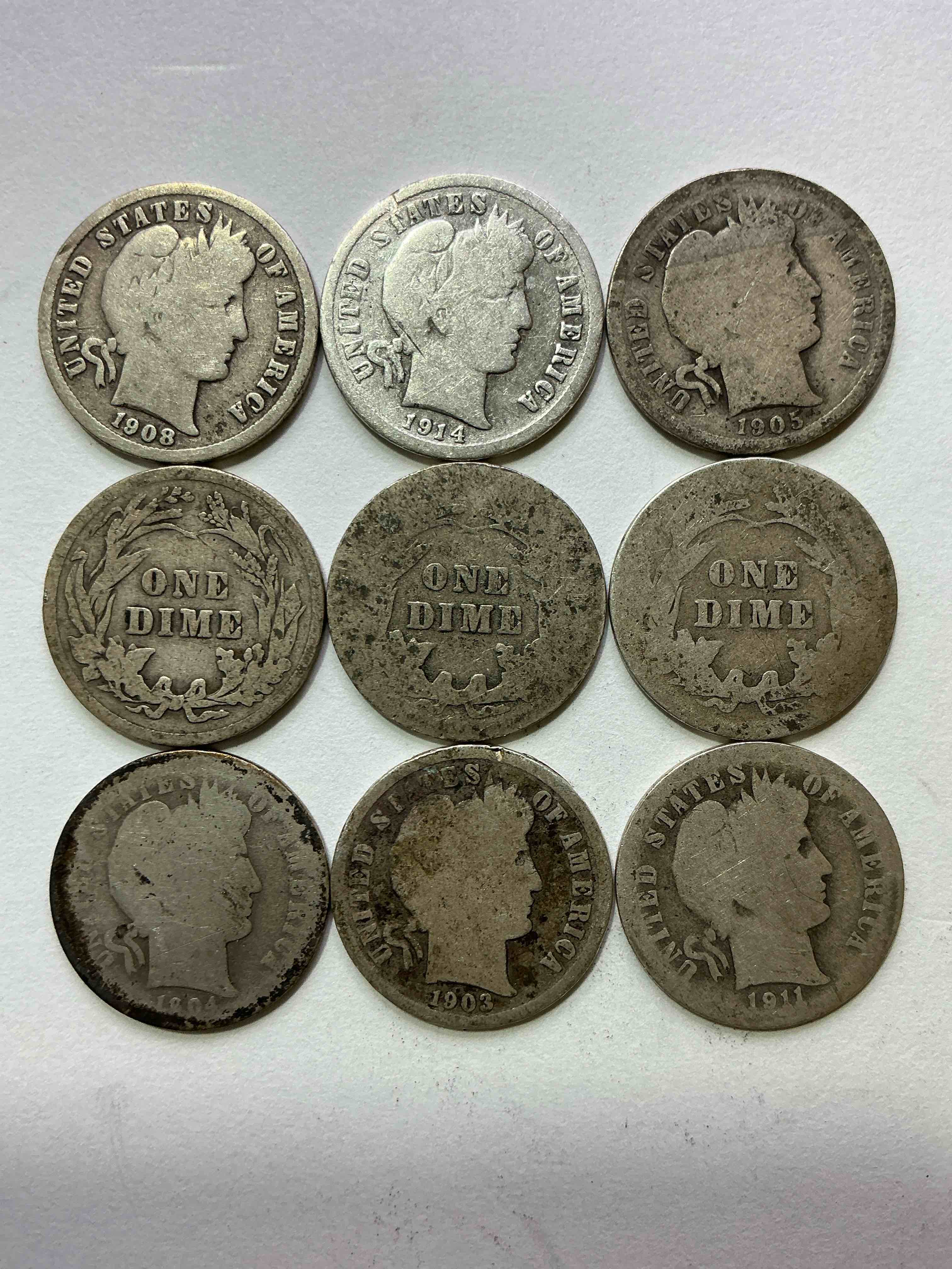 Antique Silver Barber Dimes! Barber Dimes Were Minted From 1892 to 1916 & Are Serious, Fine Silver Collector Items! They Replaced Seated Liberty Dimes. Barber Dimes Are 90% Fine U.S. Silver & Are Getting Seriously Hard To Come By! Awesome To Add To Any Collection. Invest In U.S. Silver!