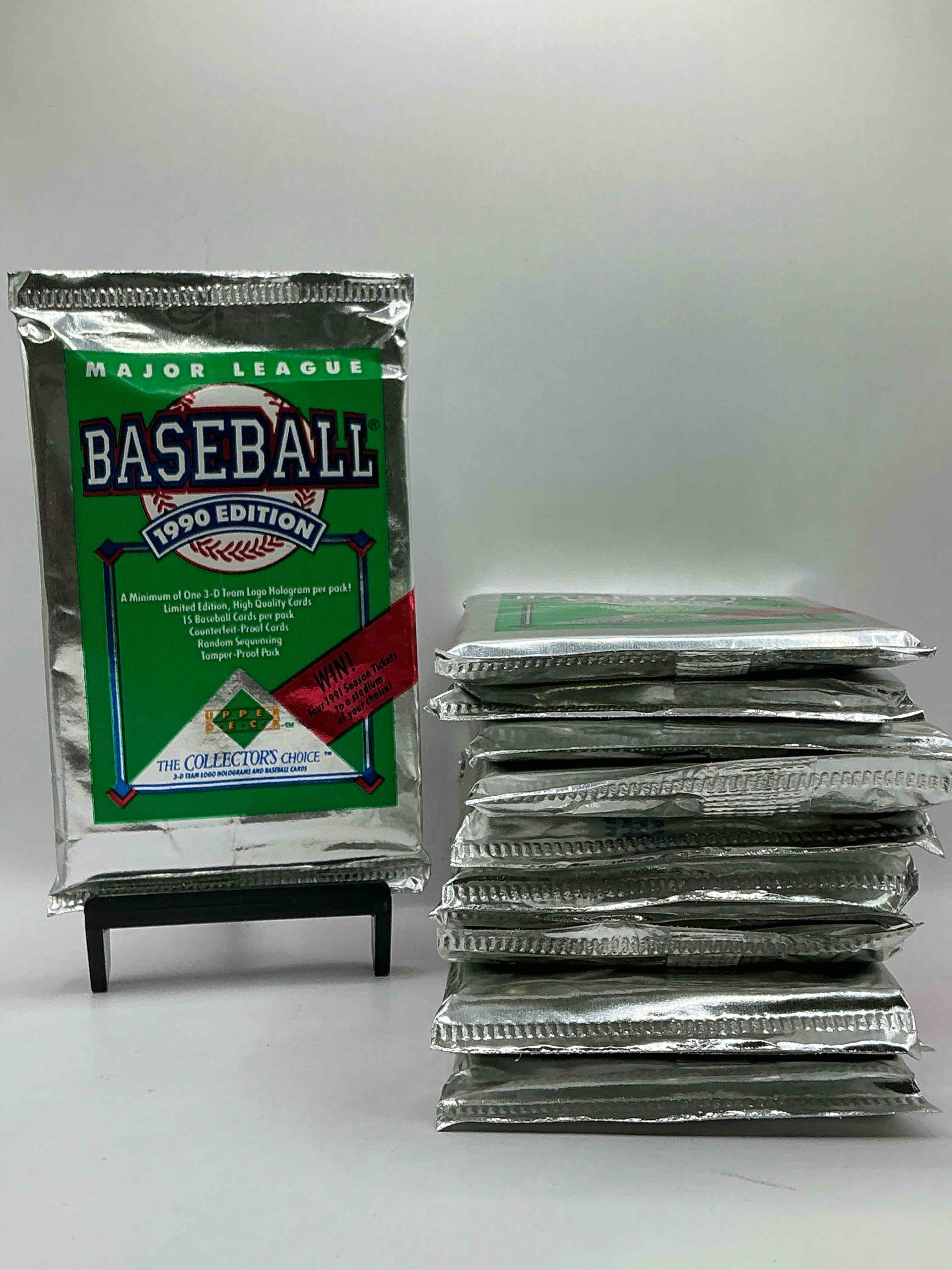 1990 Upper Deck Baseball Unopened Sports Trading Card Packs! Direct From Original Box! Look For Possible Collector's 3D Team Logo Card! As Well As Early Ken Griffey Jr. Cards!