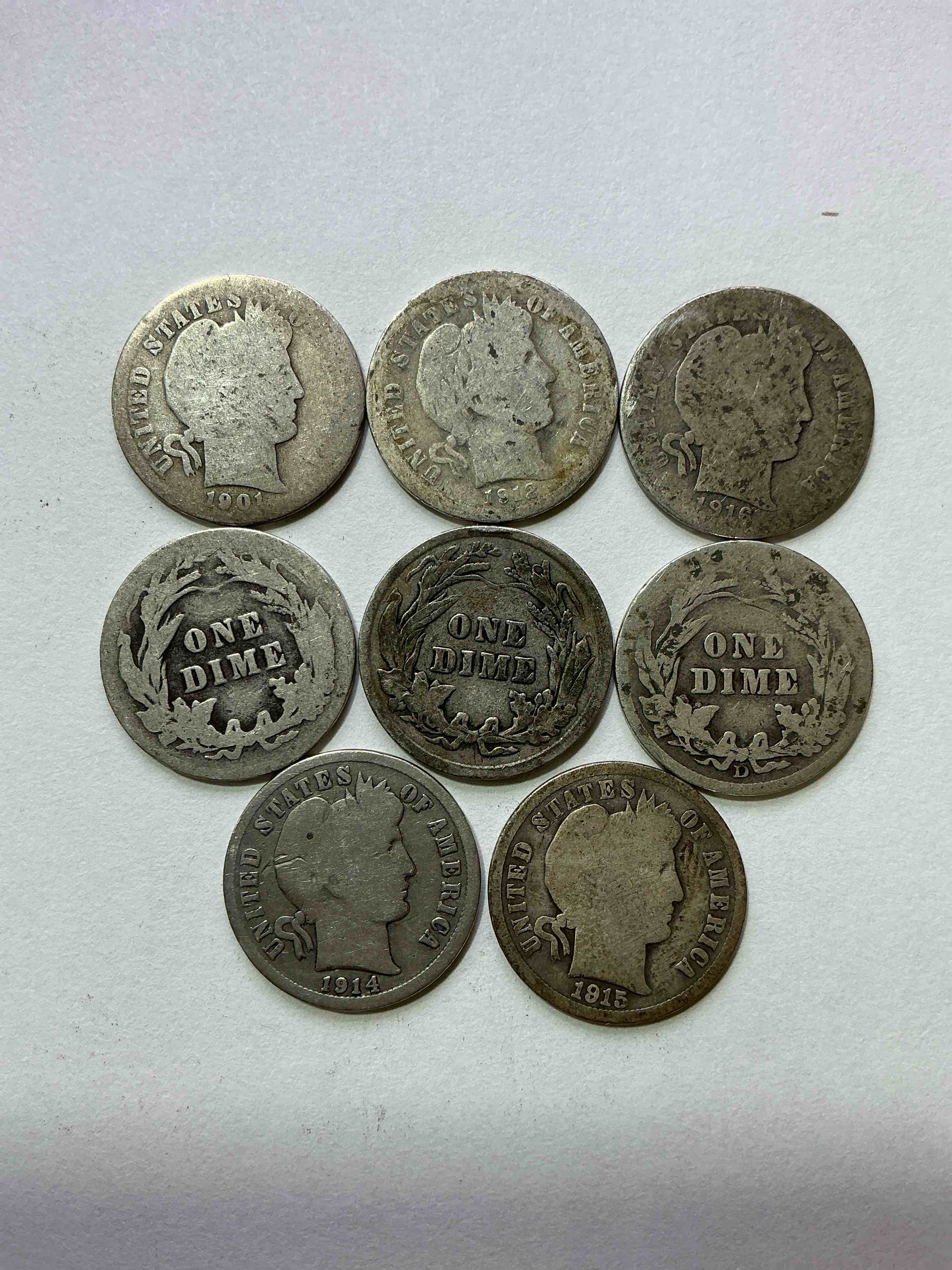 Antique Silver Barber Dimes! Barber Dimes Were Minted From 1892 to 1916 & Are Serious, Fine Silver Collector Items! They Replaced Seated Liberty Dimes. Barber Dimes Are 90% Fine U.S. Silver & Are Getting Seriously Hard To Come By! Awesome To Add To Any Collection. Invest In U.S. Silver!