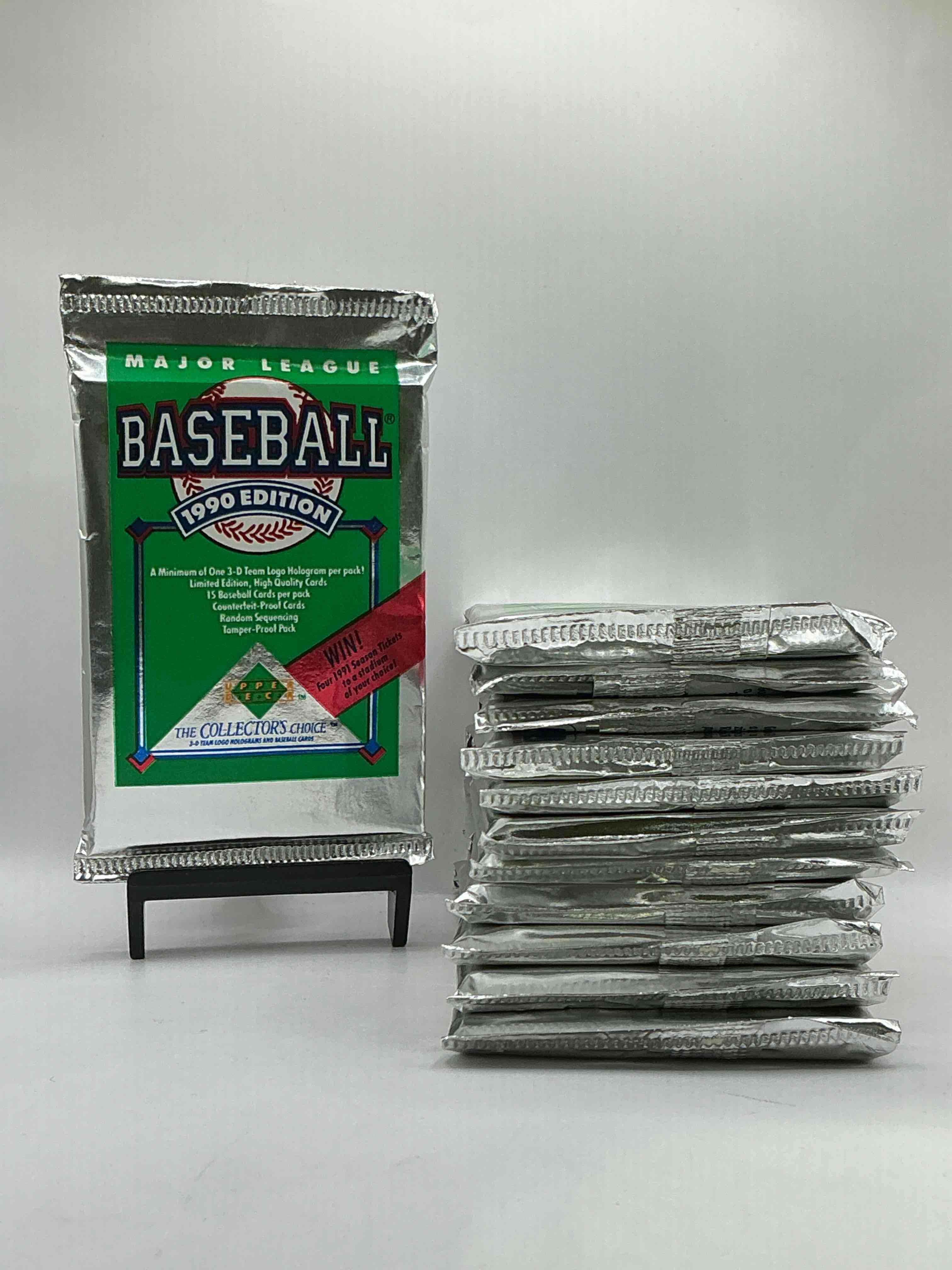 1990 Upper Deck Baseball Unopened Sports Trading Card Packs! Direct From Original Box! Look For Possible Collector's 3D Team Logo Card! As Well As Early Ken Griffey Jr. Cards!