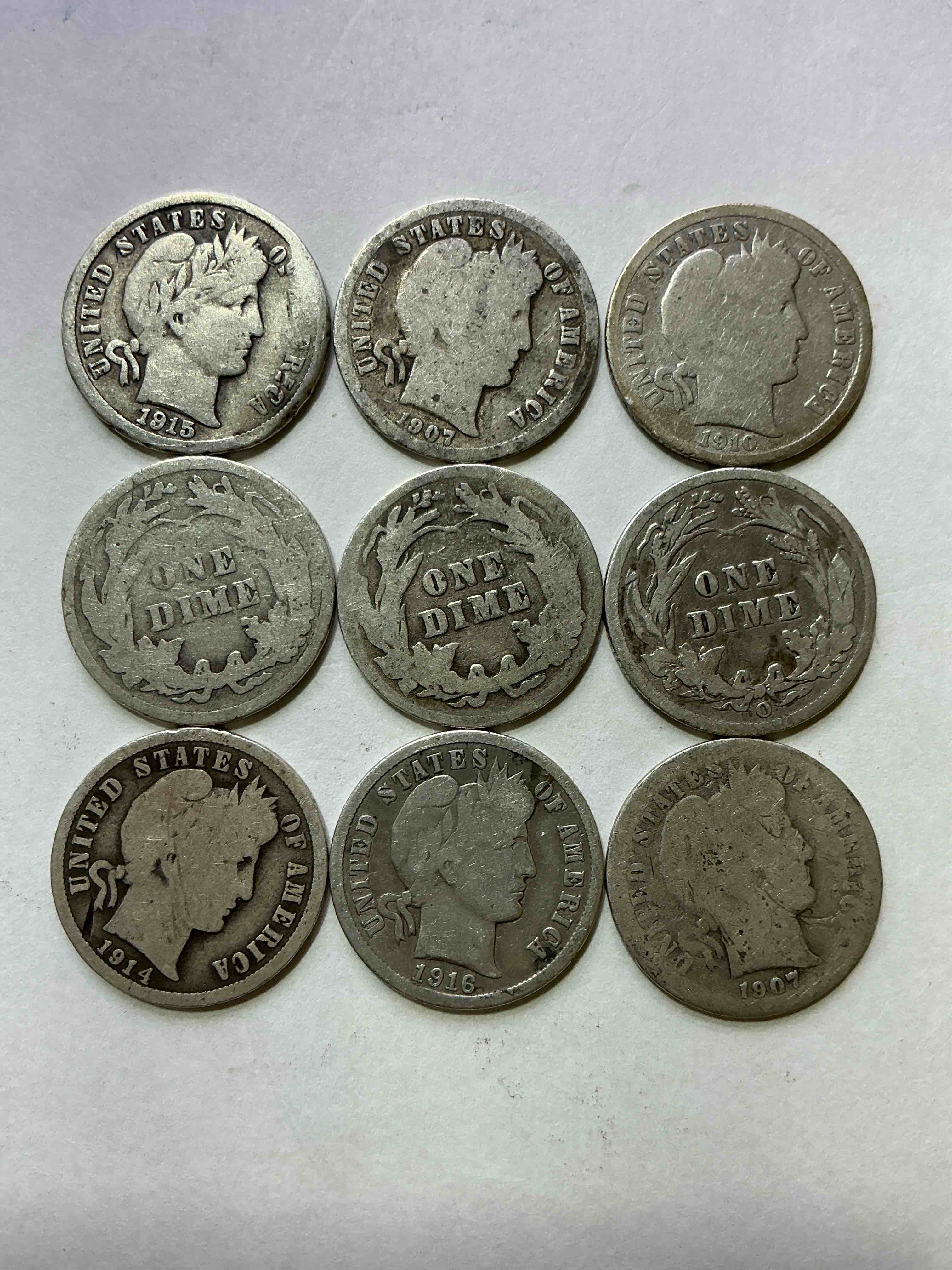 Antique Silver Barber Dimes! Barber Dimes Were Minted From 1892 to 1916 & Are Serious, Fine Silver Collector Items! They Replaced Seated Liberty Dimes. Barber Dimes Are 90% Fine U.S. Silver & Are Getting Seriously Hard To Come By! Awesome To Add To Any Collection. Invest In U.S. Silver!