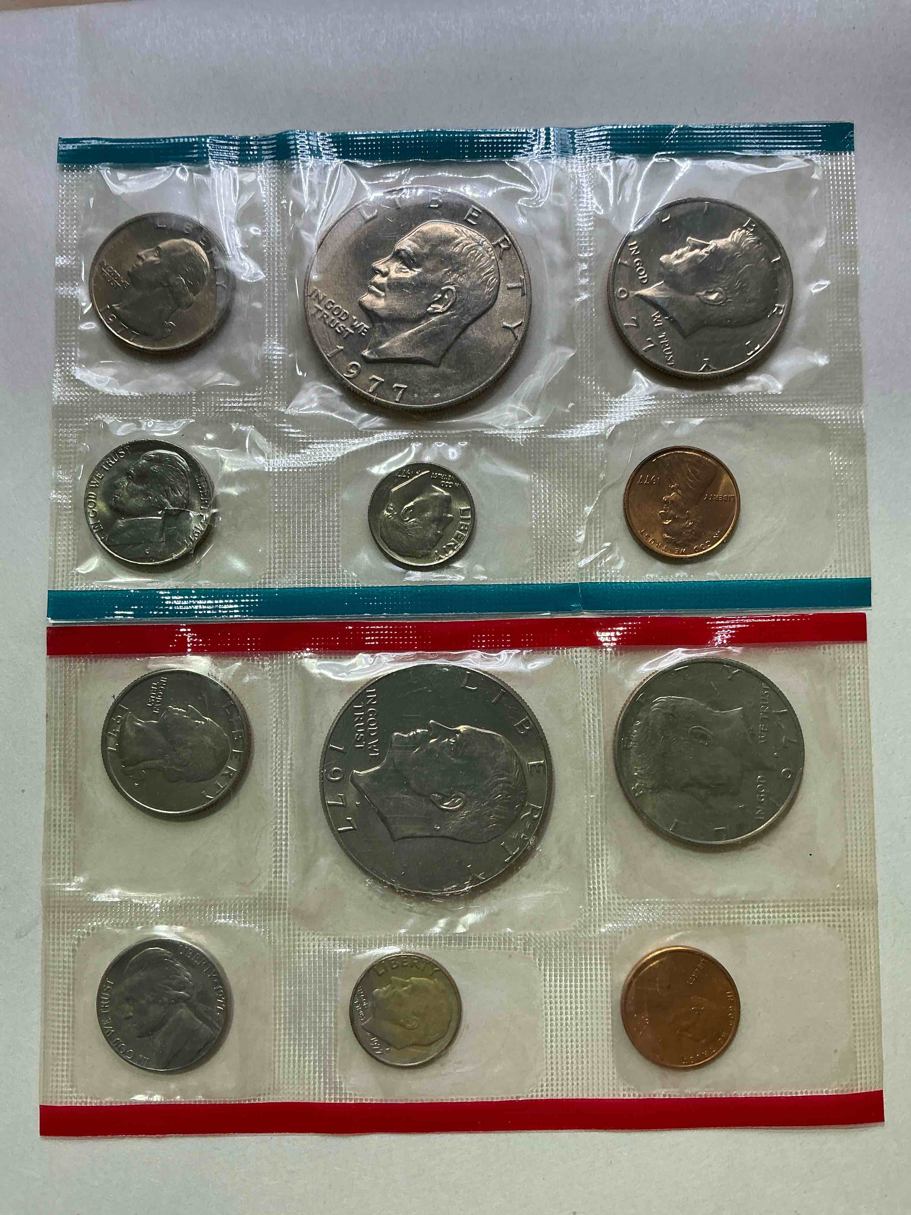 1977 Mint Coins, 12 Coin Denver & Philadelphia Mint! Eisenhower Dollar Coins, Half Dollars, Quarters, Dimes, Nickels & Pennies! Wow!