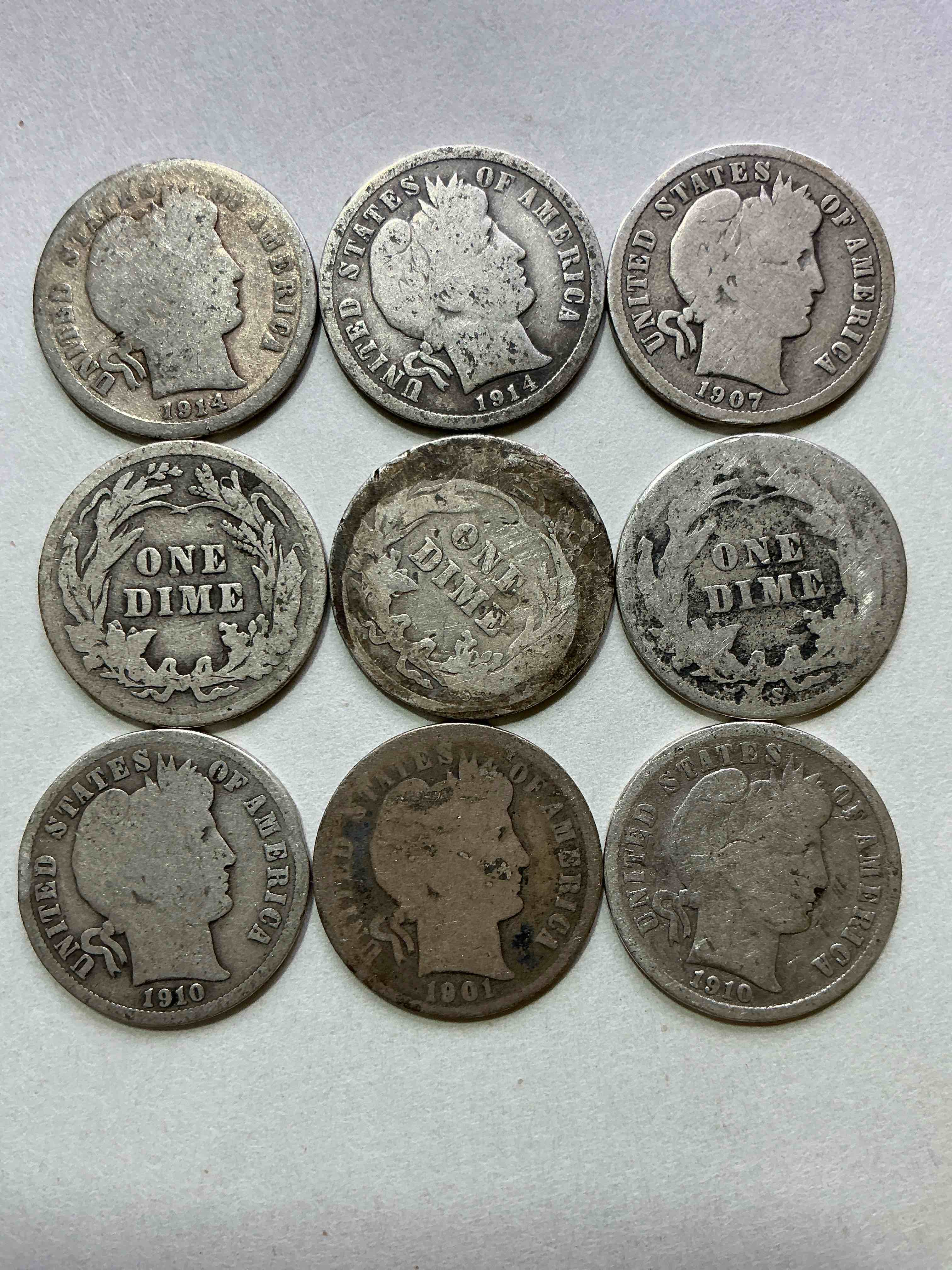 Antique Silver Barber Dimes! Barber Dimes Were Minted From 1892 to 1916 & Are Serious, Fine Silver Collector Items! They Replaced Seated Liberty Dimes. Barber Dimes Are 90% Fine U.S. Silver & Are Getting Seriously Hard To Come By! Awesome To Add To Any Collection. Invest In U.S. Silver!