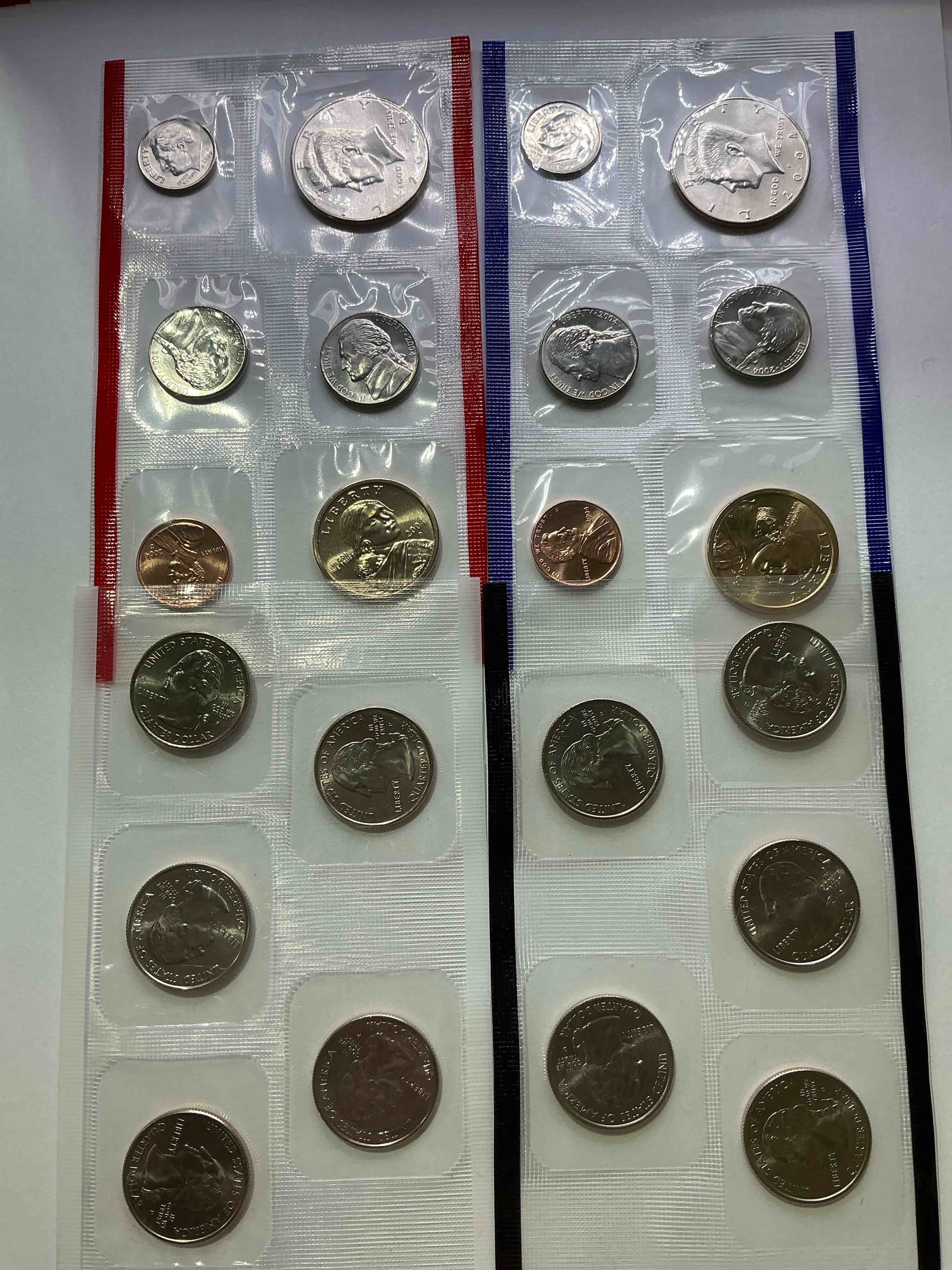 2004 Uncirculated Mint Coins! 20 Coin Mint Coins With State Quarters! Half Dollars, One Dollar Coins, Quarters, Nickels, Dimes & Pennies! 20 Coin Uncirculated Mint Set!