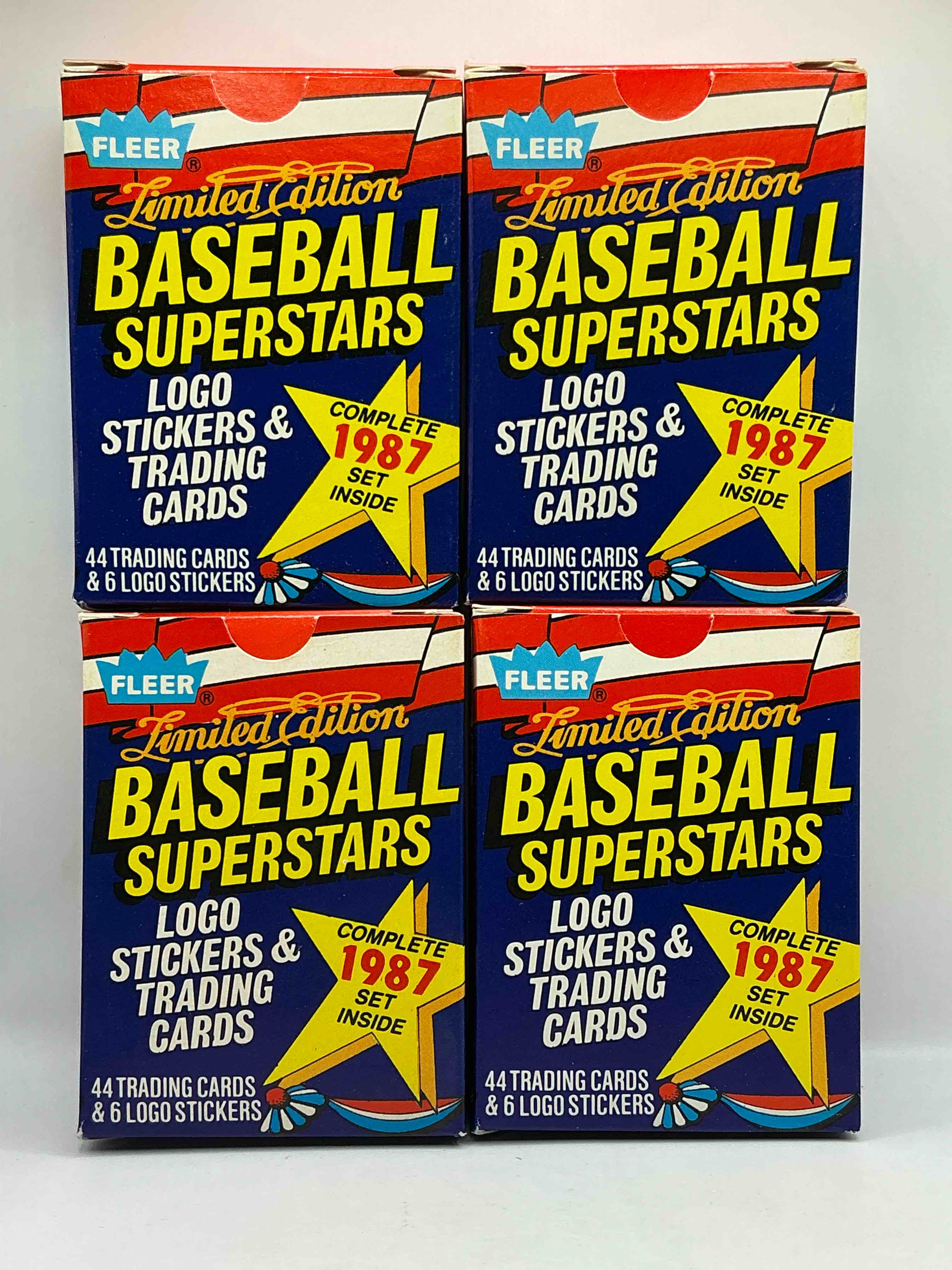 1987 Fleer Baseball Limited Edition Baseball Superstars Logo Stickers & Trading Cards Boxes! The Complete Limited Edition Set Inside! Clemens, Gwynn & More Legends!