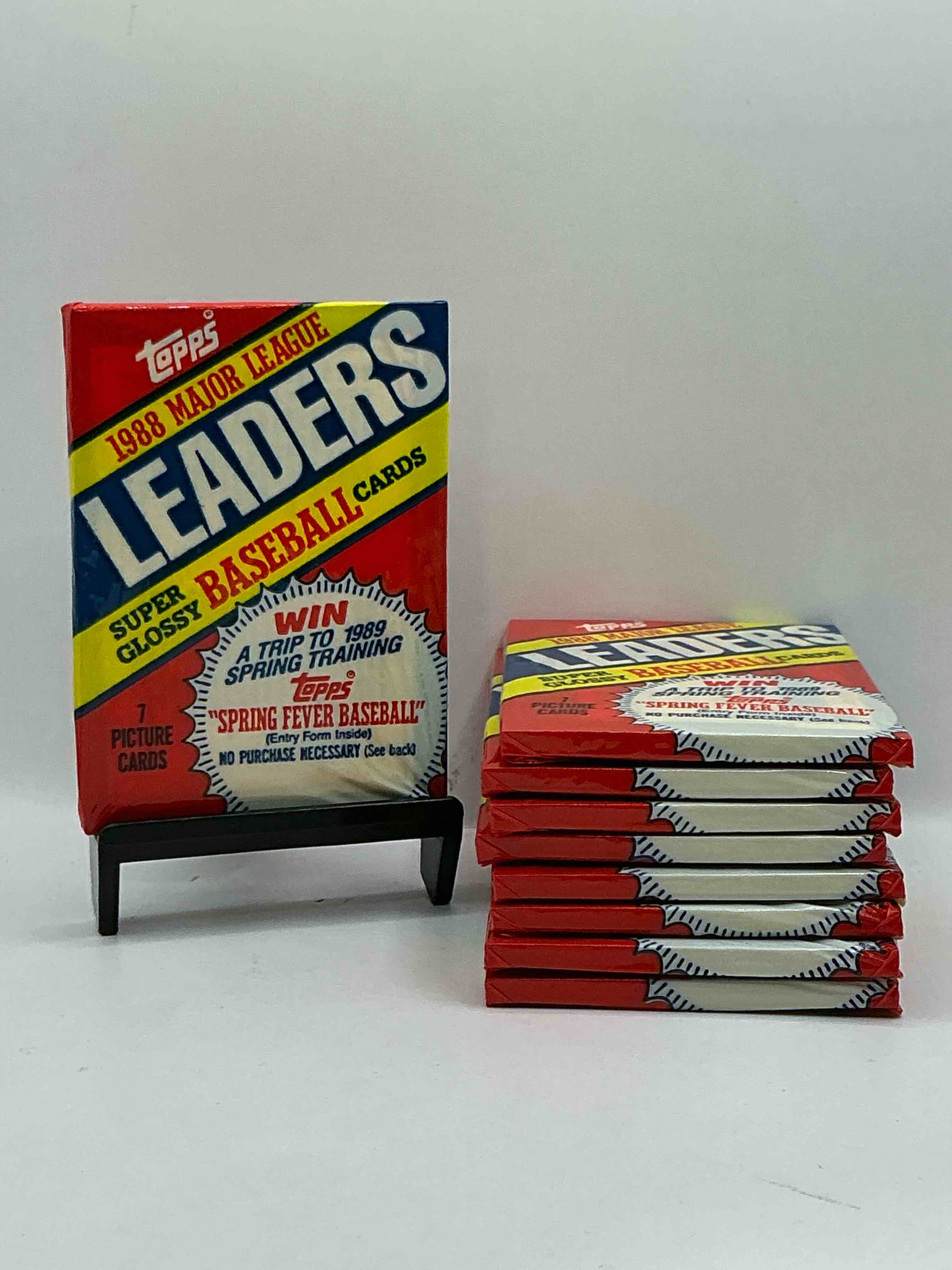 Ultra Rare! 1988 "MLB Leaders" Unopened Miniature Baseball Collectible Card Packs, 7 Cards Per Pack, Direct From Original Retail Case. Super Rare, Impossible To Find! Like New Condition!