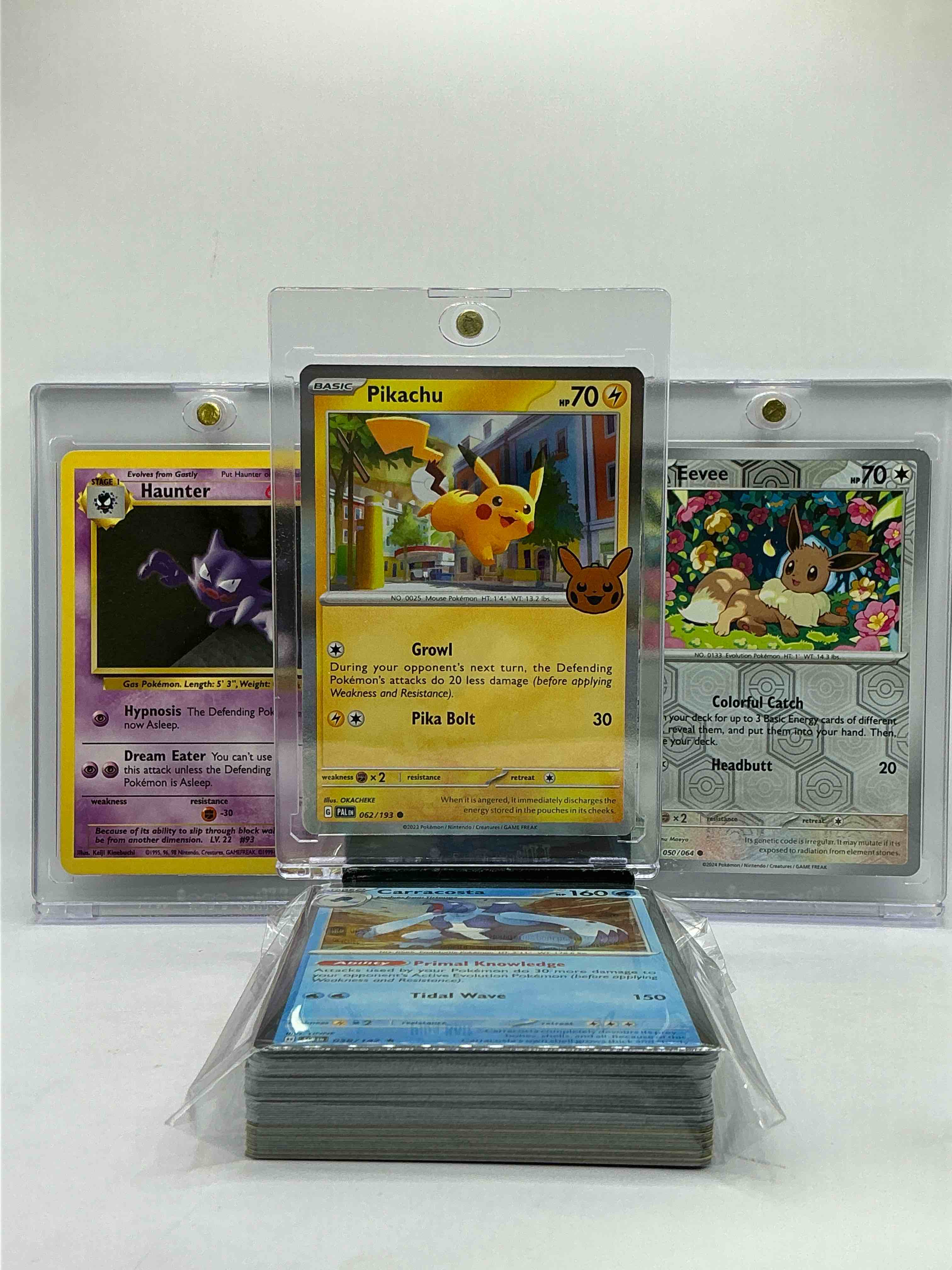 Pikachu, Haunter & Eevee Pokémon Party! Pikachu Holo Pika Bolt Rarity, Colorful Catch Eevee & 1995 Haunter! Insane! This 50 Card Lot Includes Legends, Commons & More!