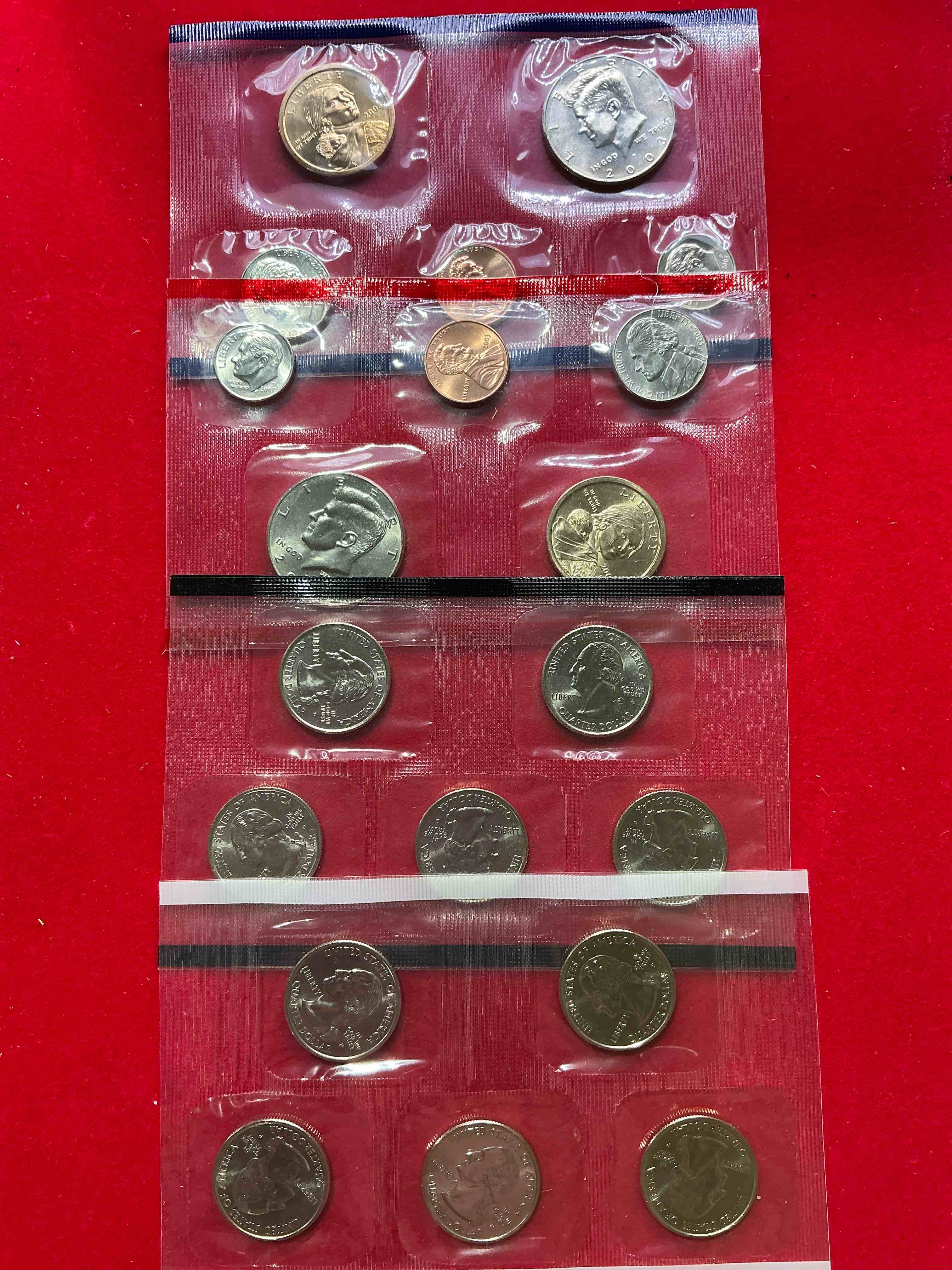 2003 Uncirculated Mint Coins! 20 Coin Mint Coins With State Quarters! Half Dollars, One Dollar Coins, Quarters, Nickels, Dimes & Pennies! 20 Coin Uncirculated Mint Set! 