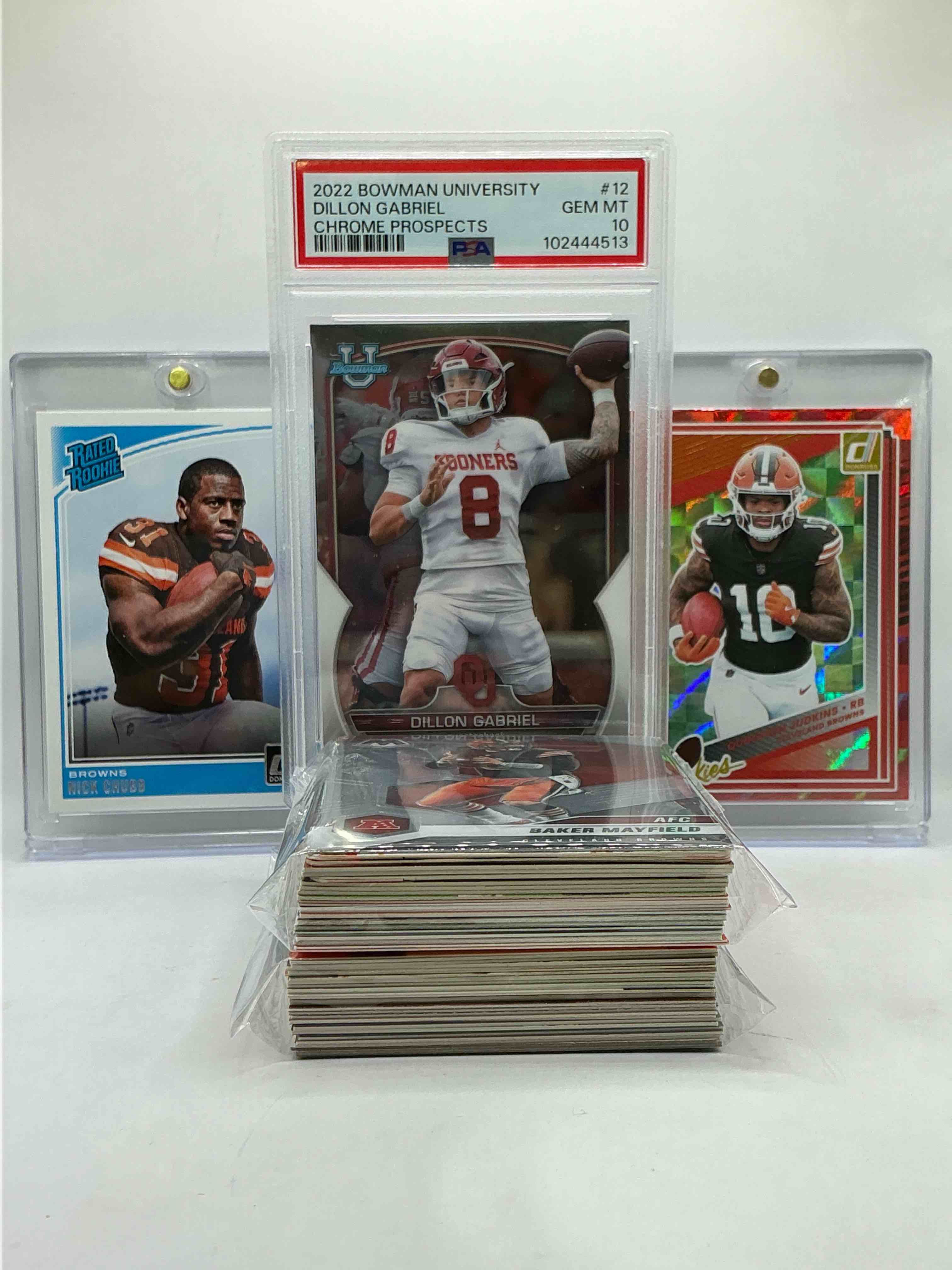 Cleveland Browns Craziness! Dillon Gabriel Bowman U PSA 10 Rookie Card, Quinshon Judkins Donruss Checkered Rookie, Nick Chubb Rated Rookie & More! Insane 50 Card Browns Lot! Vintage & New! Commons, Legends, Rookies & More! WOW!