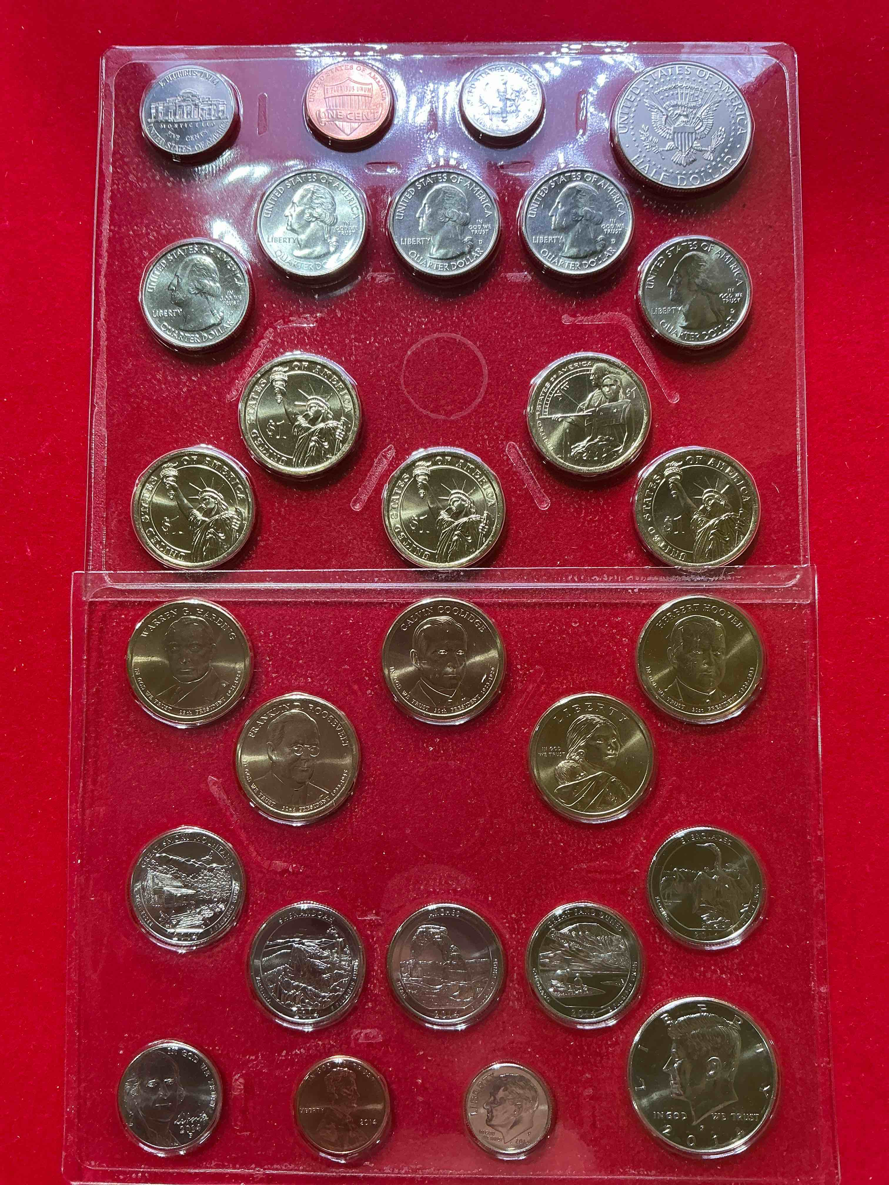 2014 Uncirculated Mint Coins! 28 Coin Lot, With MULTIPLE Dollar Coins, Half Dollars, Quarters, Dimes, Nickels & Pennies! WOW!