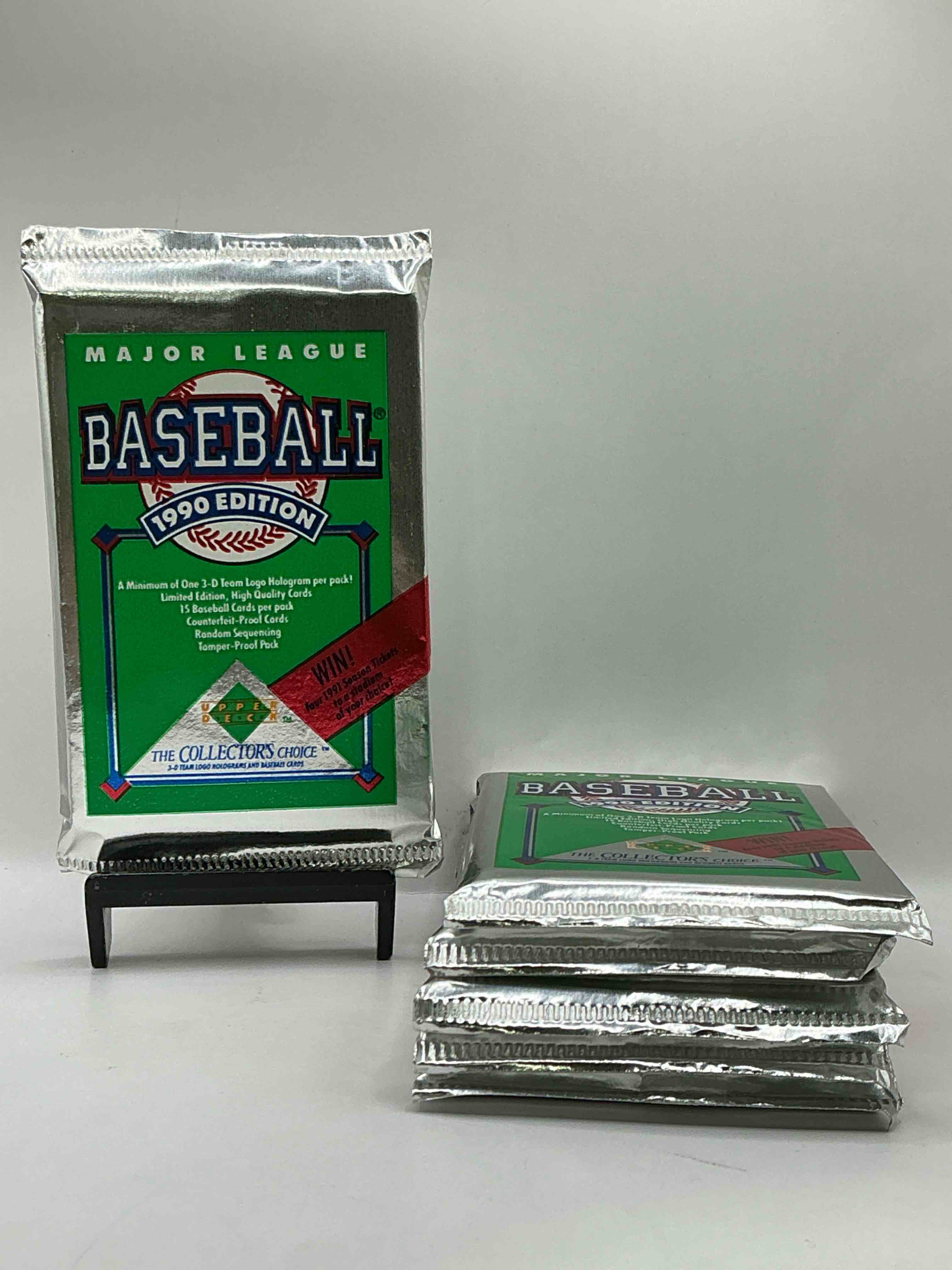 1990 Upper Deck Baseball Unopened Sports Trading Card Packs! Direct From Original Box! Look For Possible Collector's 3D Team Logo Card! As Well As Early Ken Griffey Jr. Cards!