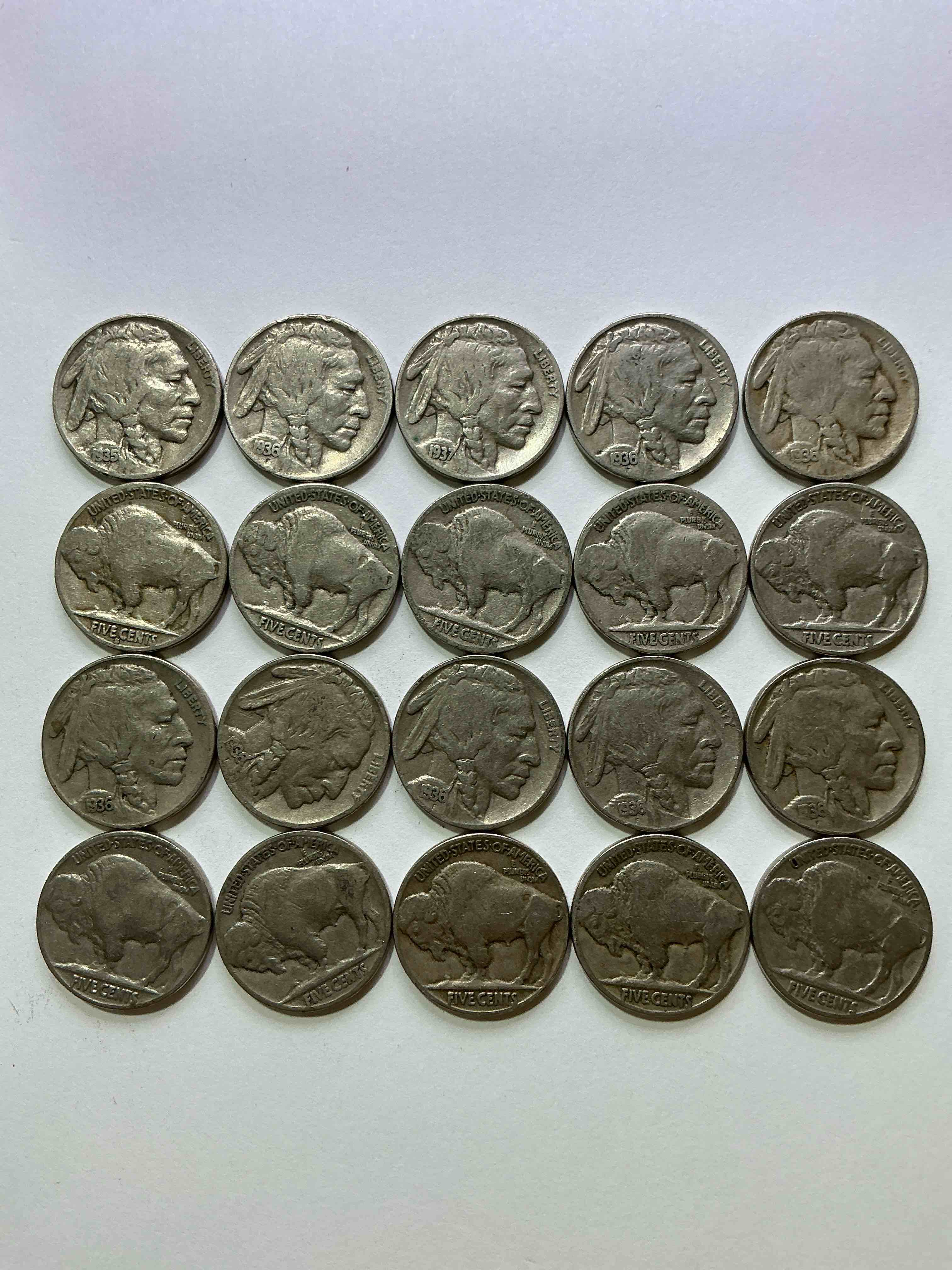 Historic Buffalo Nickels! Indian Head Buffalo Nickels Were Minted From 1913 To 1938 & Have Become A Favorite For Coin Collectors Around The World! Own Pieces Of American History With These Cool Indian Head Buffalo Nickels In Circulated Condition, Most With Visible Dates Which Is Very Rare For Buffalo Nickels!