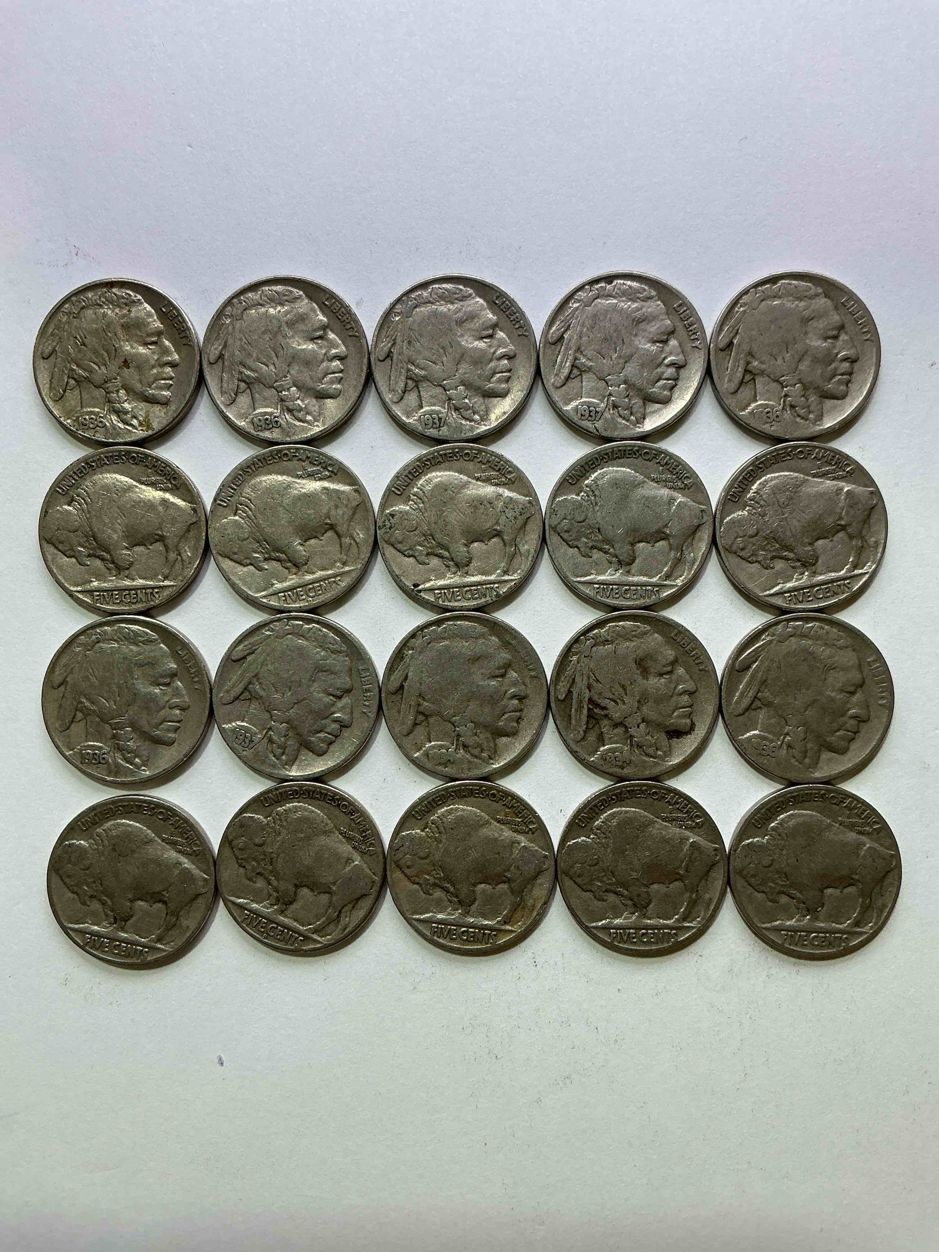 Historic Buffalo Nickels! Indian Head Buffalo Nickels Were Minted From 1913 To 1938 & Have Become A Favorite For Coin Collectors Around The World! Own Pieces Of American History With These Cool Indian Head Buffalo Nickels In Circulated Condition, Most With Visible Dates Which Is Very Rare For Buffalo Nickels!
