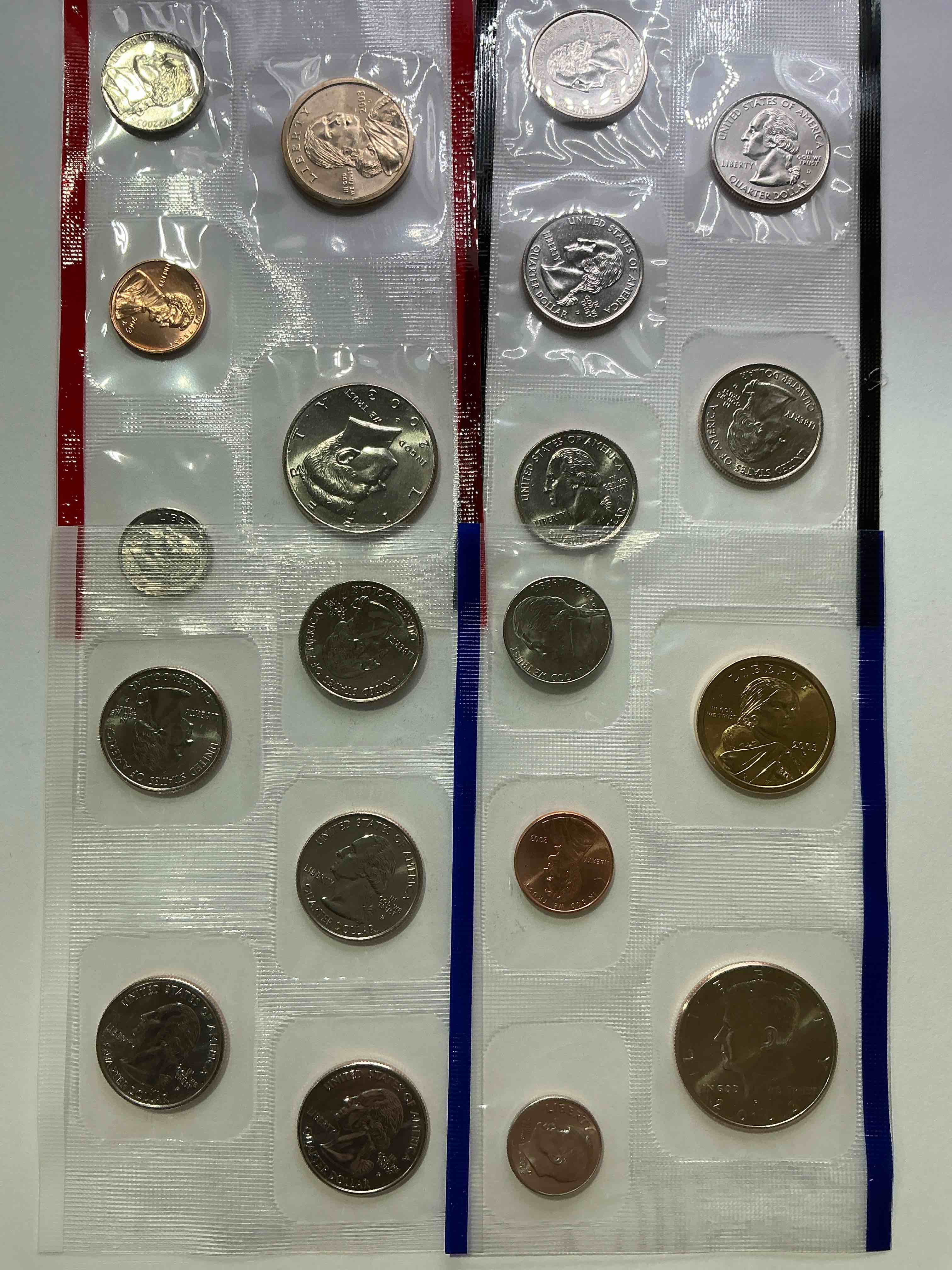 2003 Uncirculated Mint Coins! 20 Coin Mint Coins With State Quarters! Half Dollars, One Dollar Coins, Quarters, Nickels, Dimes & Pennies! 20 Coin Uncirculated Mint Set! 