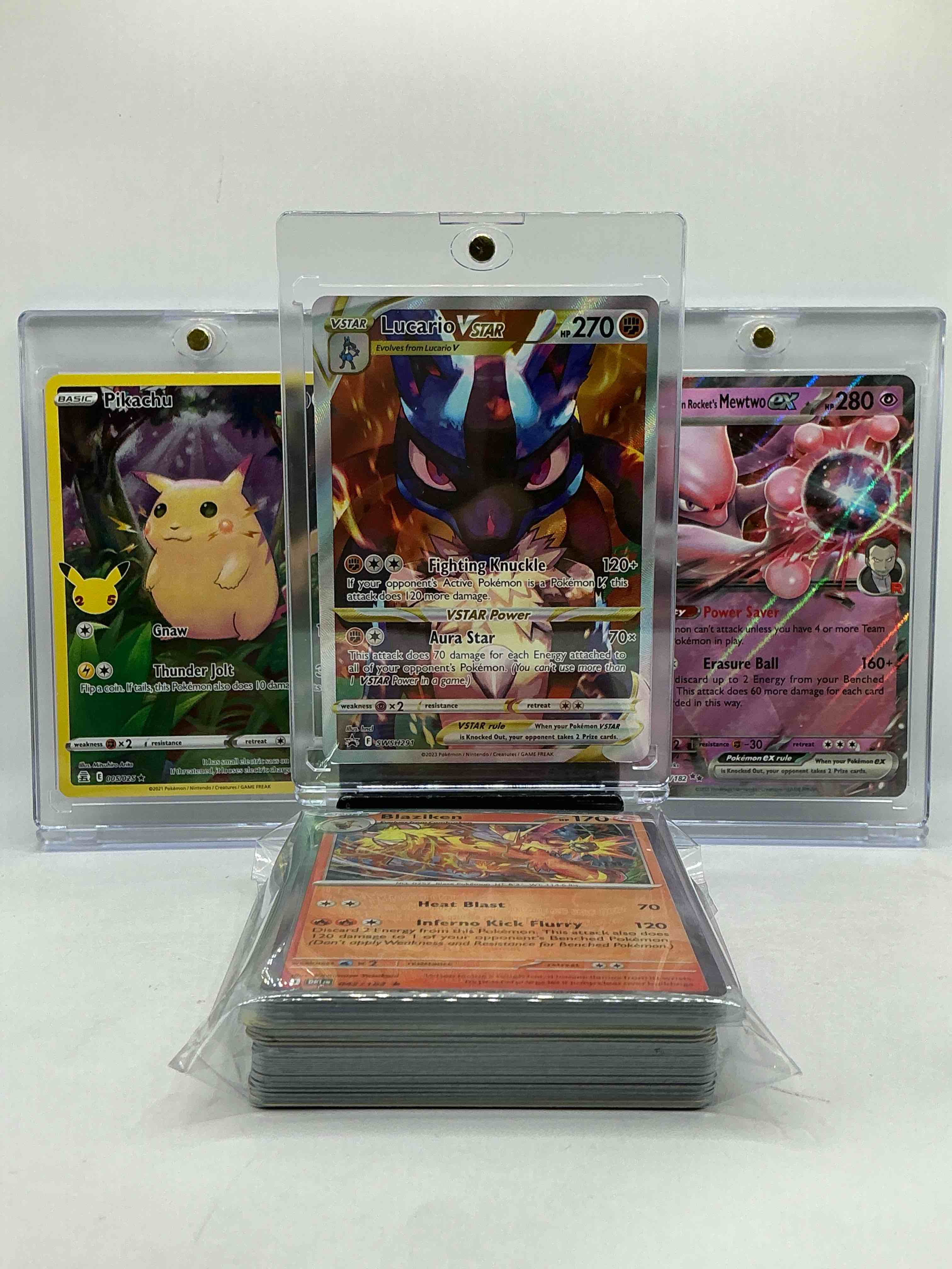 Lucario VSTAR Power Ultra Rare Holo Card, Pikachu Holo Card, Mewtwo EX & More! This 50 Card Pokémon Lot Has Some Rare Cards, Includes Commons, Holos, Legends, Heroes & More! 50 Card Craziness!