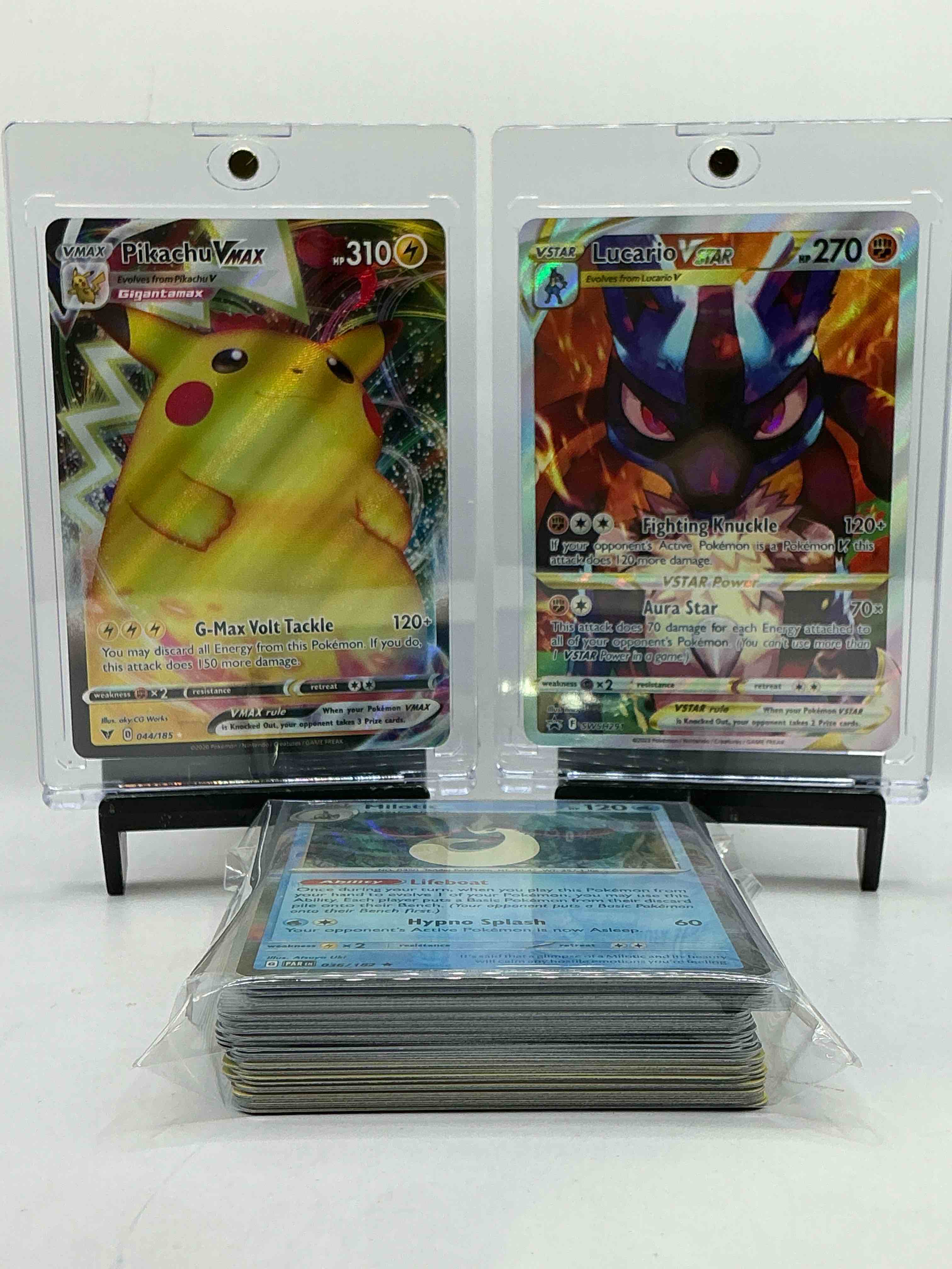 Whoa! Lucario VSTAR & Pikachu VMAX! Insane Graphically Beautiful Lucario & Pikachu Cards Along With Other Commons, Legends, Holos & More! This 50 Card Lot Consists Of Some Amazing Cards! Christmas Gift!