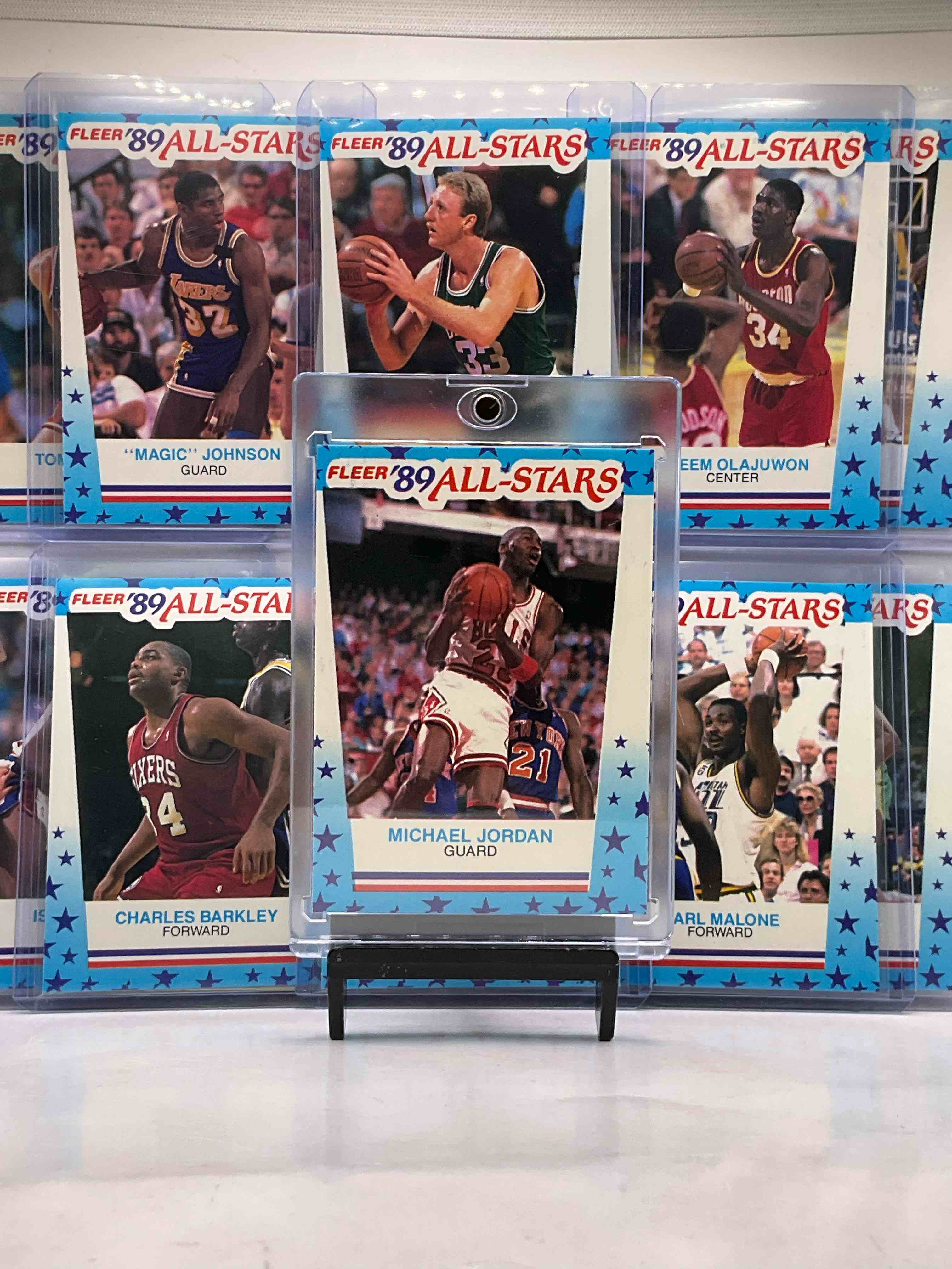 1989 Fleer All Star 11 Card Complete Set! Wow! The Best Players From The Year!Michael Jordan, Magic Johnson, Larry Bird, Akeem Olajuwon, Tom Chambers, Charles Barkley, Chris Mullins, Karl Malone, Patrick Ewing, Dale Ellis, Isiah Thomas!Wow!