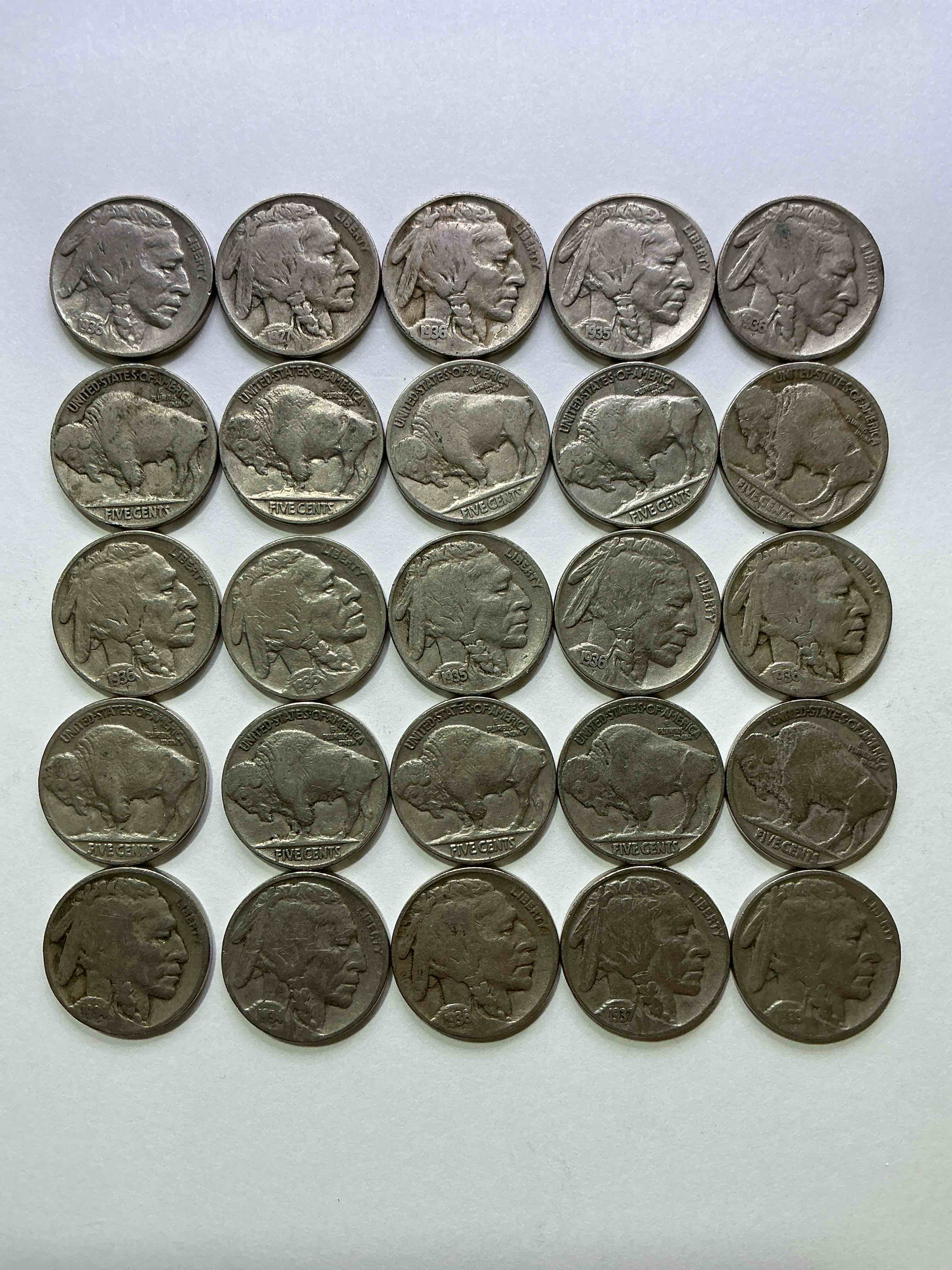 Historic Buffalo Nickels! Indian Head Buffalo Nickels Were Minted From 1913 To 1938 & Have Become A Favorite For Coin Collectors Around The World! Own Pieces Of American History With These Cool Indian Head Buffalo Nickels In Circulated Condition, Most With Visible Dates Which Is Very Rare For Buffalo Nickels!