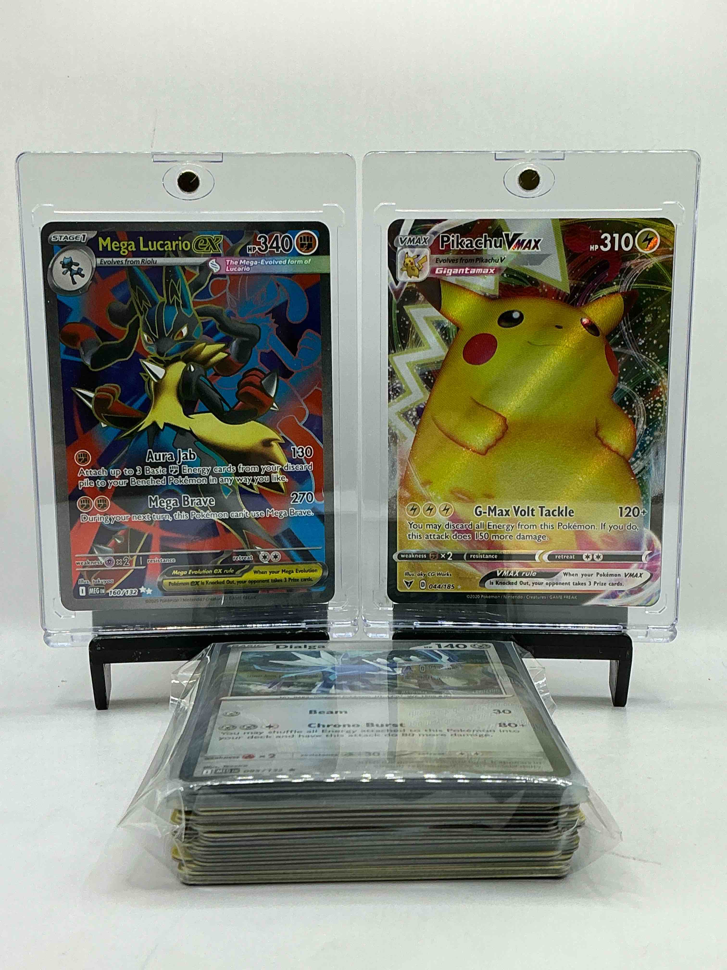 Pikachu VMAX & MEGA Lucario EX What!? These Cards Are So Unbelievably Cool & Rare! Beautiful Art! This 50 Card Lot Includes Commons, Legends, Heroes, Holos & More! WOW! Invest!