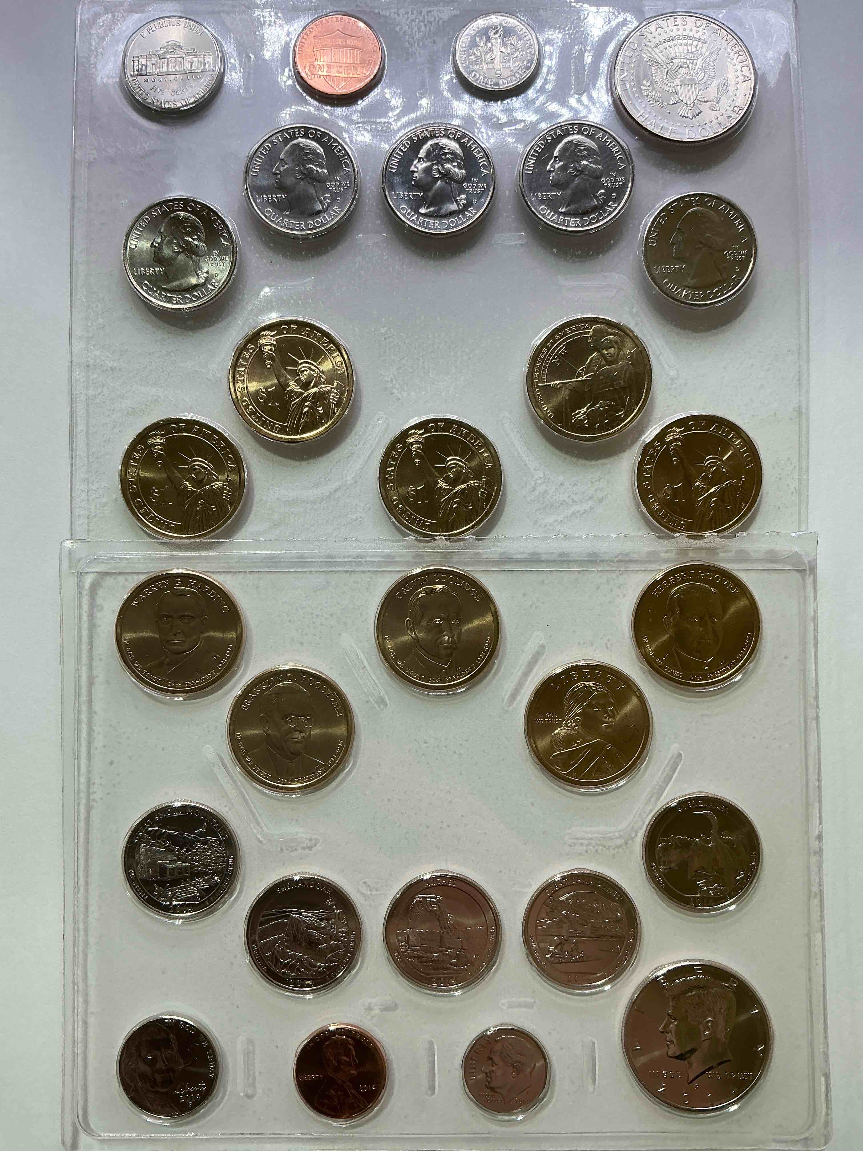 2014 Uncirculated Mint Coins! 28 Coin Lot, With MULTIPLE Dollar Coins, Half Dollars, Quarters, Dimes, Nickels & Pennies! WOW!