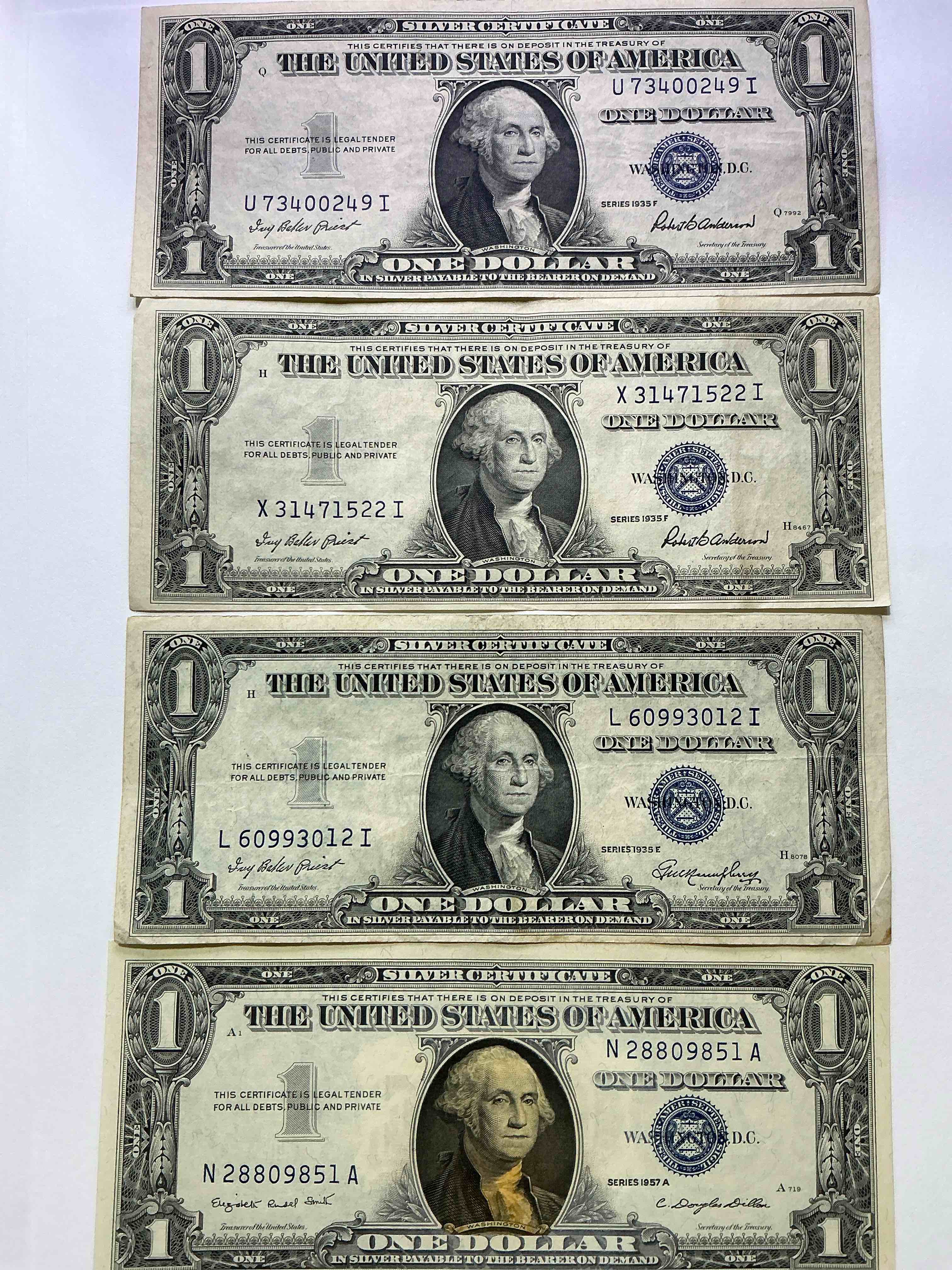 1957 Series Silver Certificates! Did You Know That Prior To 1964 One Dollar U.S. Paper Money Was Actually Redeemable For Silver Dollars?! Wow How Times Have Changed! Silver Certificates Were Produced From 1878 To 1964 & Are Still Considered Legal Tender At Face Value. Here Are Gorgeous, Circulated 1957 U.S. One Dollar Silver Certificate, With Highly Collectible "Blue Seal!* Own An Awesome Piece Of History!