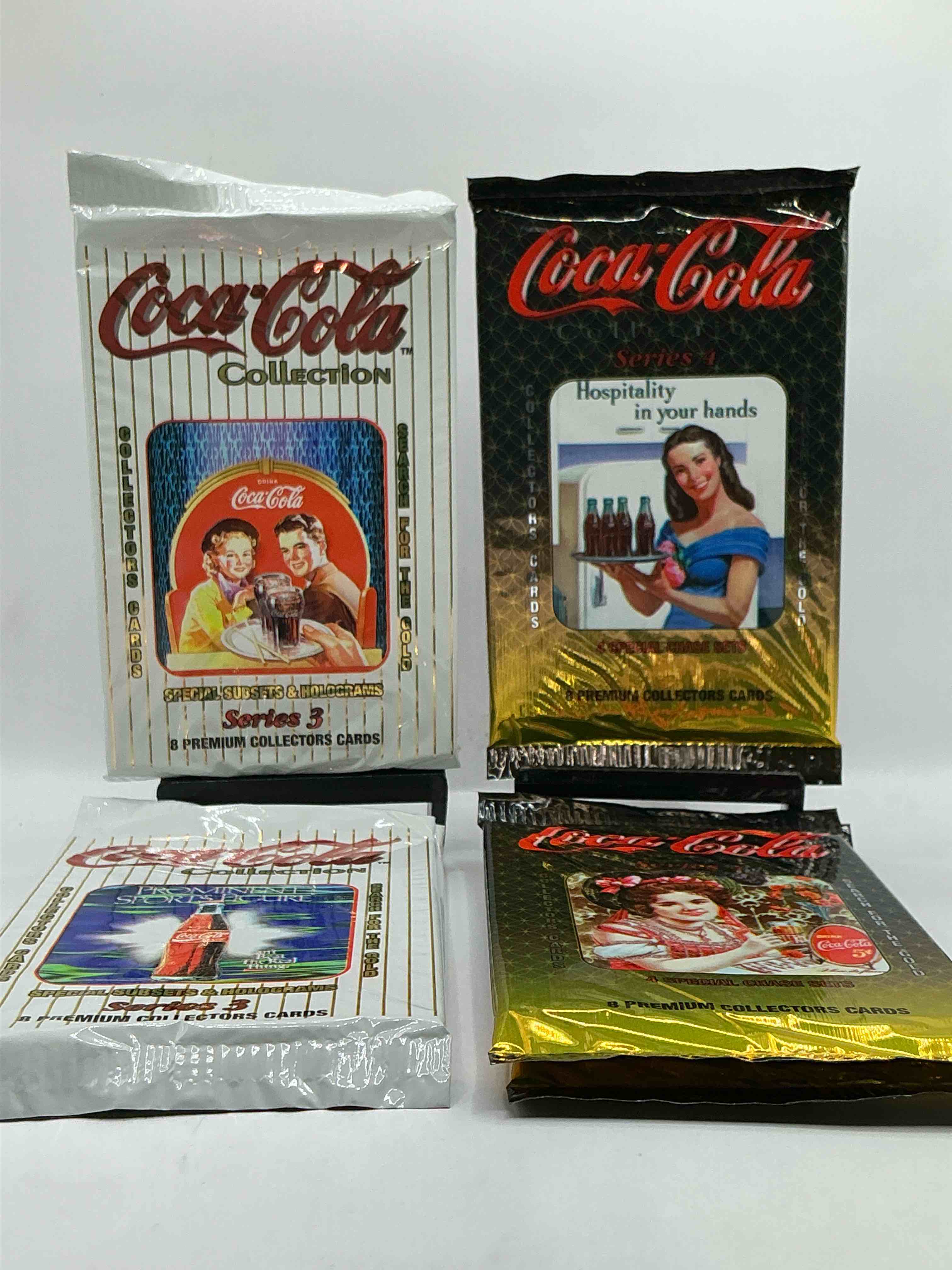 Coca Cola Collectors Rejoice! 1994 SERIES THREE & FOUR Coke Collector Card Sealed Wax Packs, Direct From Original Retail Case! These Cards Are Super Rare & A Must For Coke Collectors! Search For Randomly Inserted Gold Cards, These Packs Are Nearly Impossible To Find!