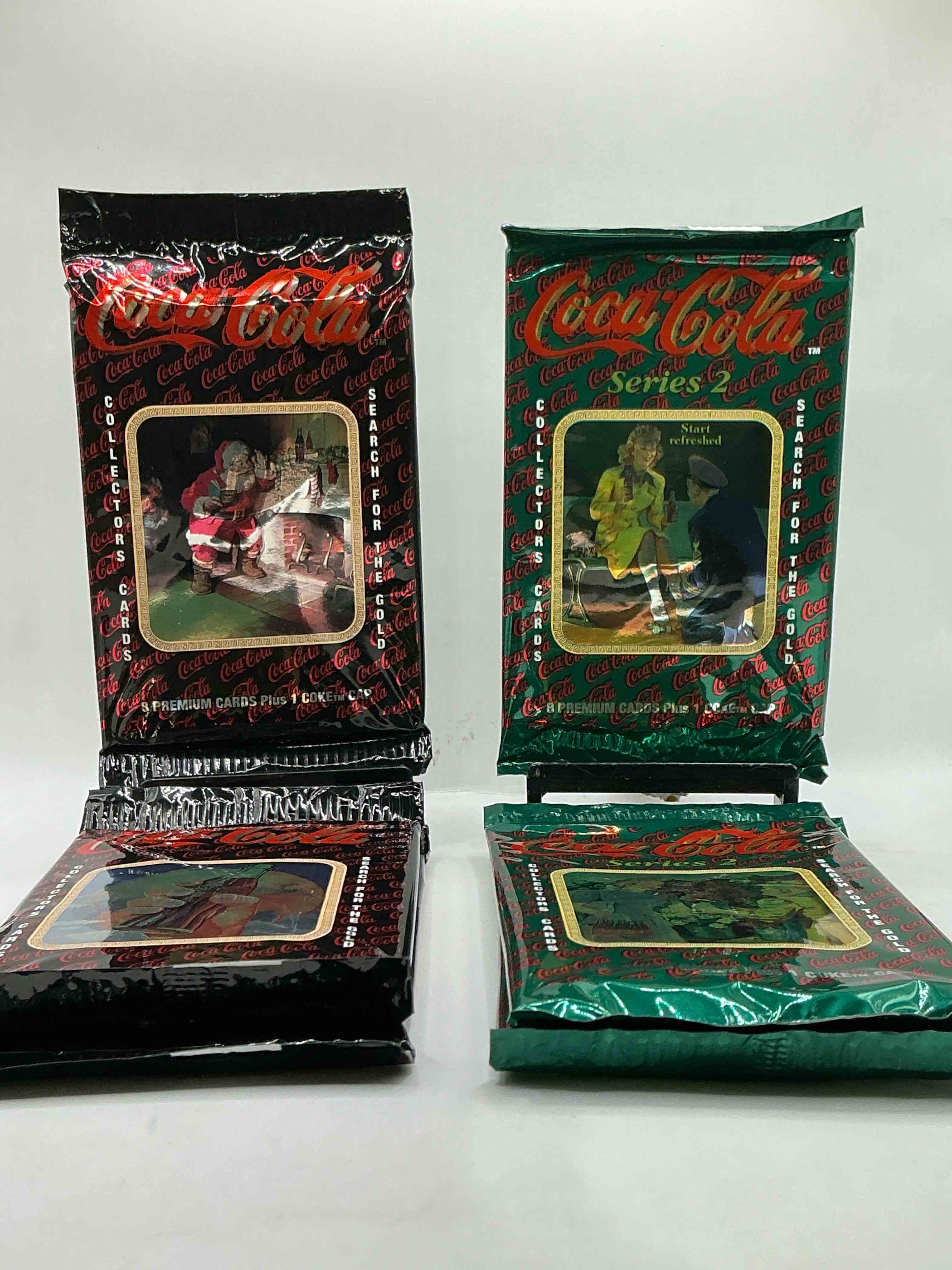 Coca Cola Collectors Rejoice! 1994 SERIES ONE & TWO Coke Collector Card Sealed Wax Packs, Direct From Original Retail Case! These Cards Are Super Rare & A Must For Coke Collectors! Search For Randomly Inserted Gold Cards, These Packs Are Nearly Impossible To Find!