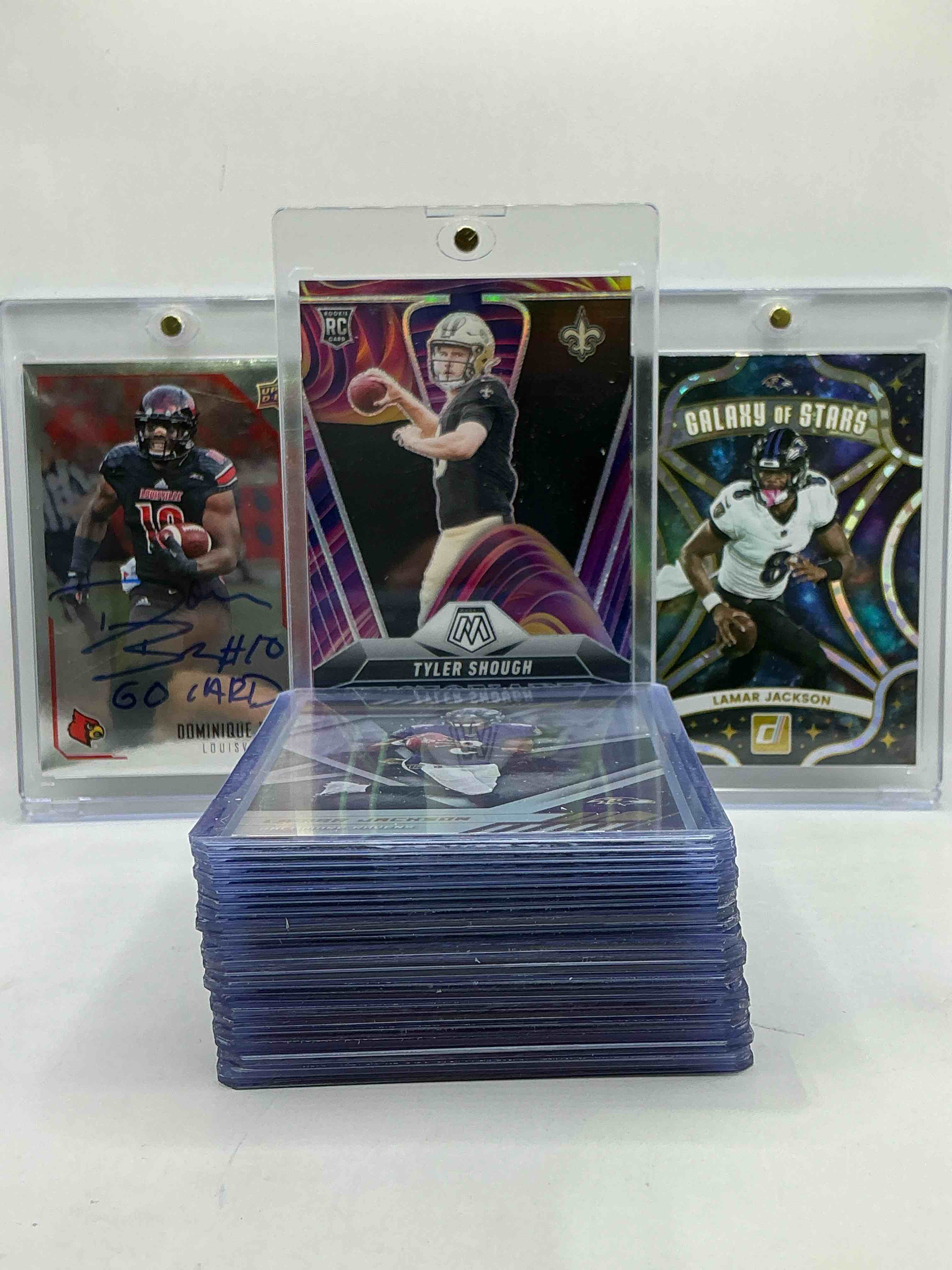 Tyler Shough Case Hit Visionary Mosaic Rookie Card, On Card Signature Dominique Brown GO CARDS Written Right On The Front! Lamar Jackson Cards & More! Darrell Griffith, Lamar Jackson, Pervis Ellison & More! Louisville Legends… Perfect Gift For Any Cardinals Fan!