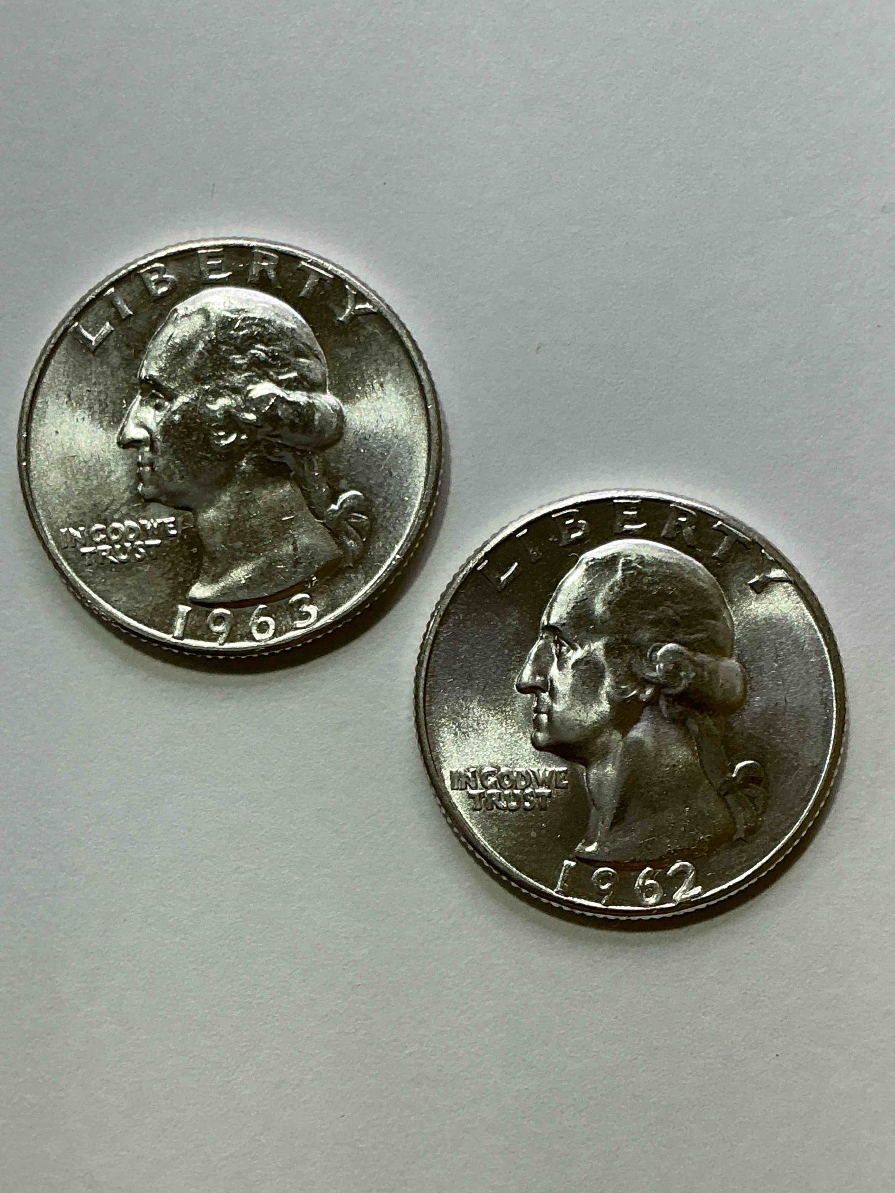 George Washington Brilliant Uncirculated Silver! Pre 1965 U.S. Quarter Dollar Coins Were Actually Silver, Here Are two Great Examples Of Awesome, Pristine George Washington Silver Quarters, Stunning & Uncirculated! Rare 1961 & 1959 Mints! Great For Investing In Precious Metals! These Coins Were Minted At 90% Silver and 10% Copper, Giving Them A Net Weight Of .18084 Ounces Of Pure Silver Per Coin! Very Hard To Find Uncirculated, Stunning! Invest In Fine U.S. Silver!
