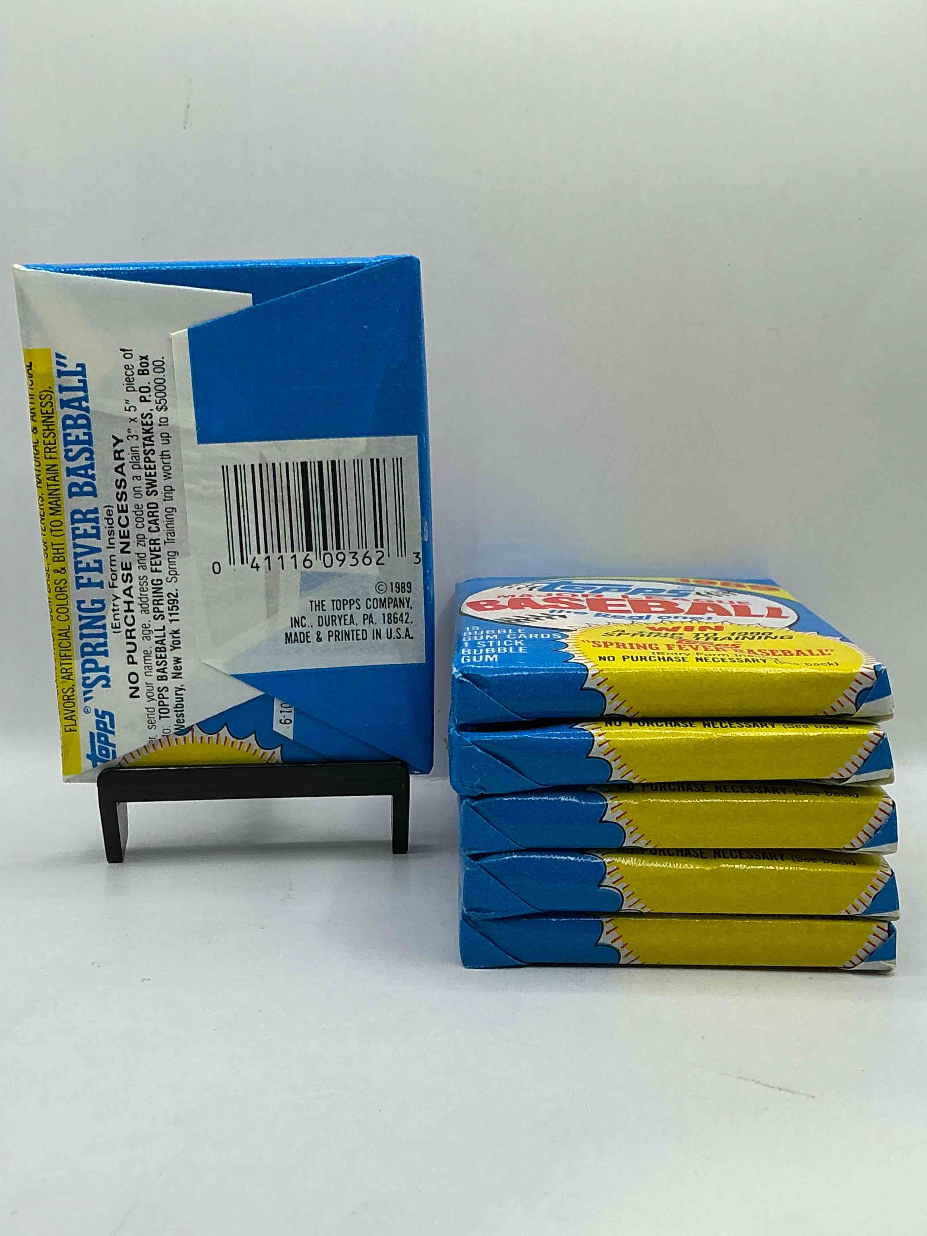 Condition photo showing New/Like New for 1989! bo jackson, deion sanders, don mattingly & more! insane 1989 topps baseball unopened sports card collectible wax packs! direct from original retail case! search for valuable randy johnson rookies!