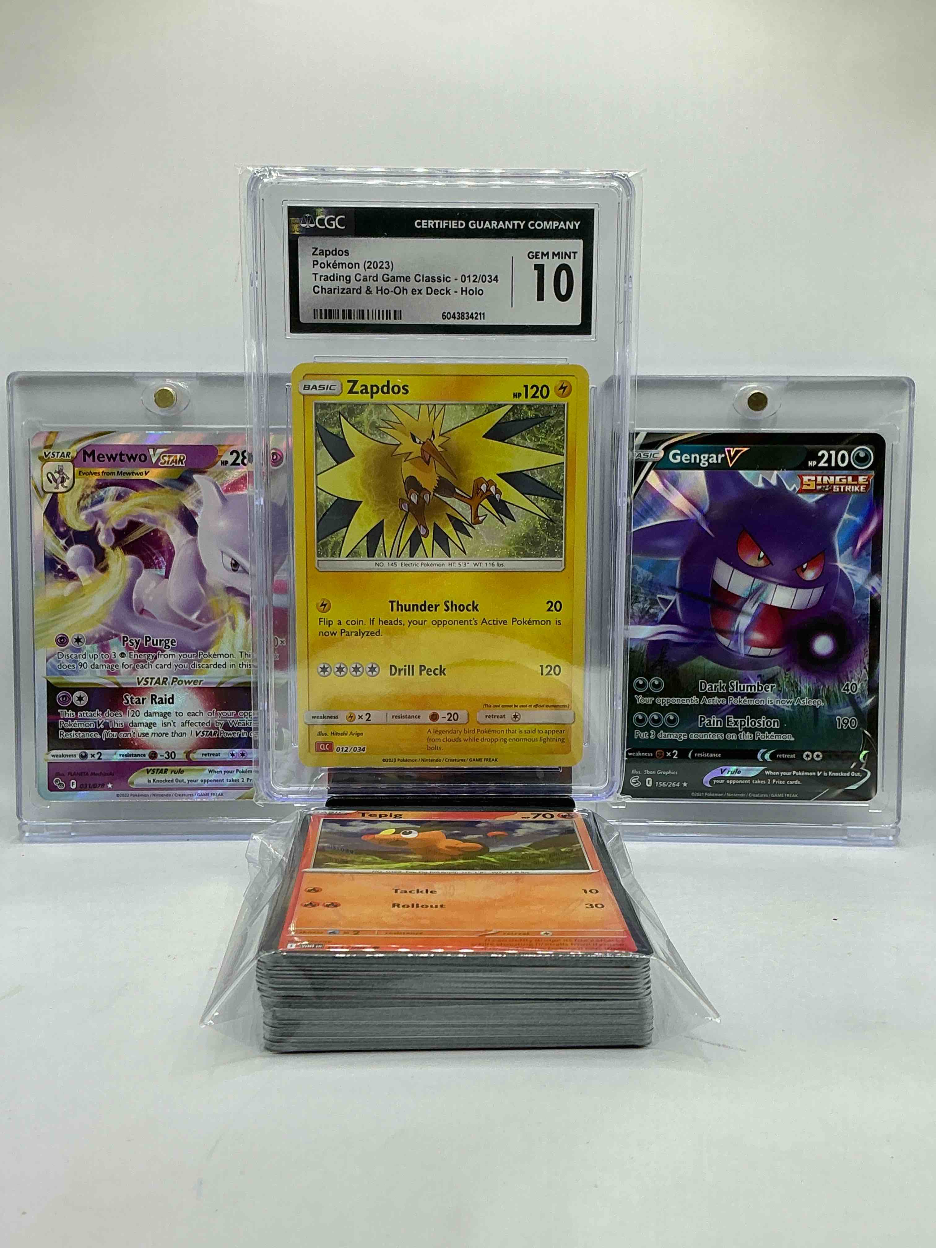 Mewtwo VSTAR Ultra Rare Holo, Gengar V Blackout Pokémon, Zapdos Gem Mint 10 Card & More! This Insane 50 Card Lot Includes Heroes, Legends, Commons & More! Perfect Time To Enter The Hobby!