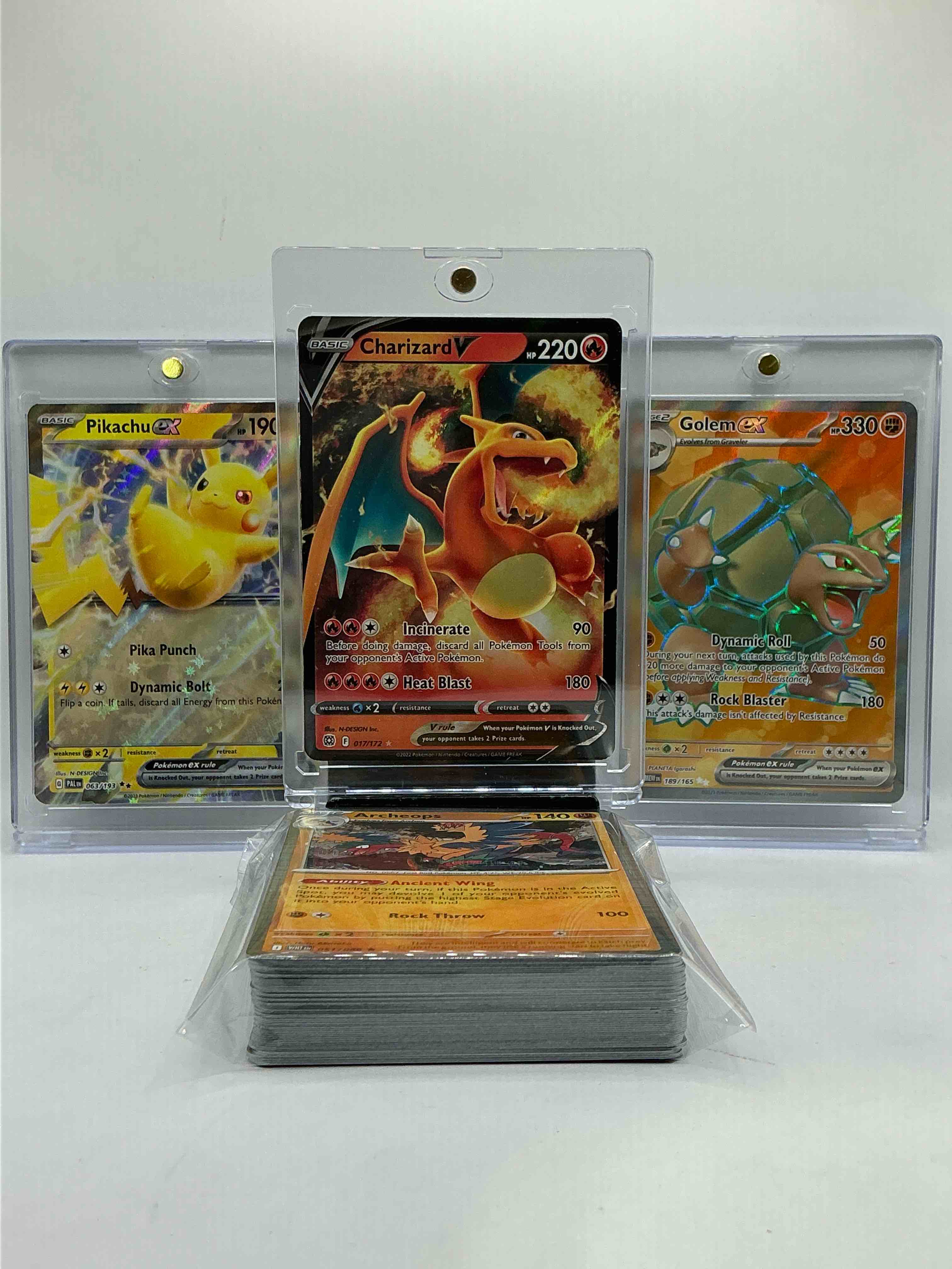 Charizard V Ultra Rare Black Incinerate Card, Pikachu EX Ultra Rare Sparkle & Golem EX Dynamic Roll! Insane Trio… Some Of The Most Awesome Pokemon Out There! This 50 Card Lot Includes Legends, Heroes, Commons, Holos & More!