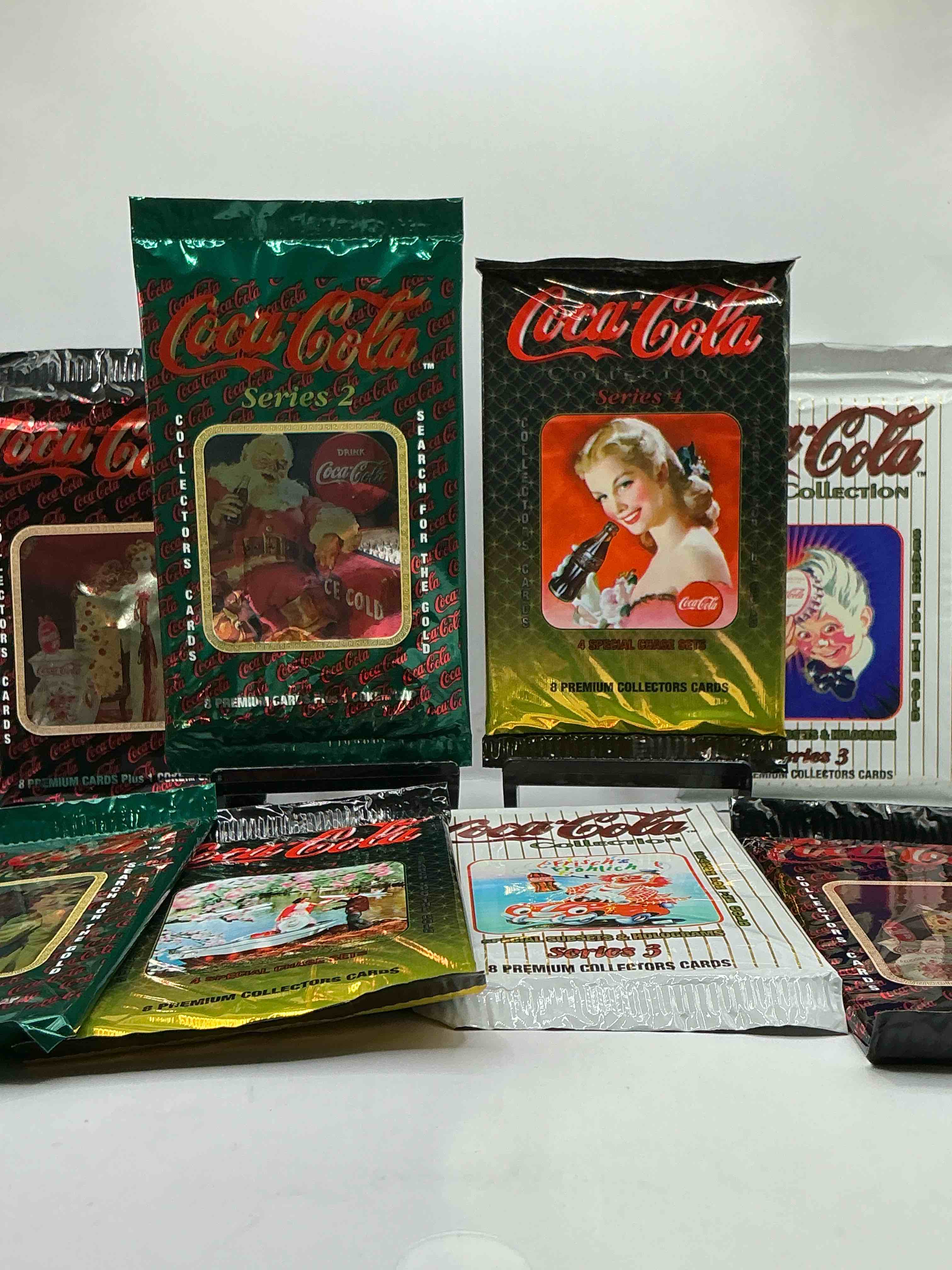 Coca Cola Collectors Rejoice! 1994 SERIES ONE, TWO, THREE & FOUR Coke Collector Card Sealed Wax Packs, Direct From Original Retail Case! These Cards Are Super Rare & A Must For Coke Collectors! Search For Randomly Inserted Gold Cards, These Packs Are Nearly Impossible To Find!