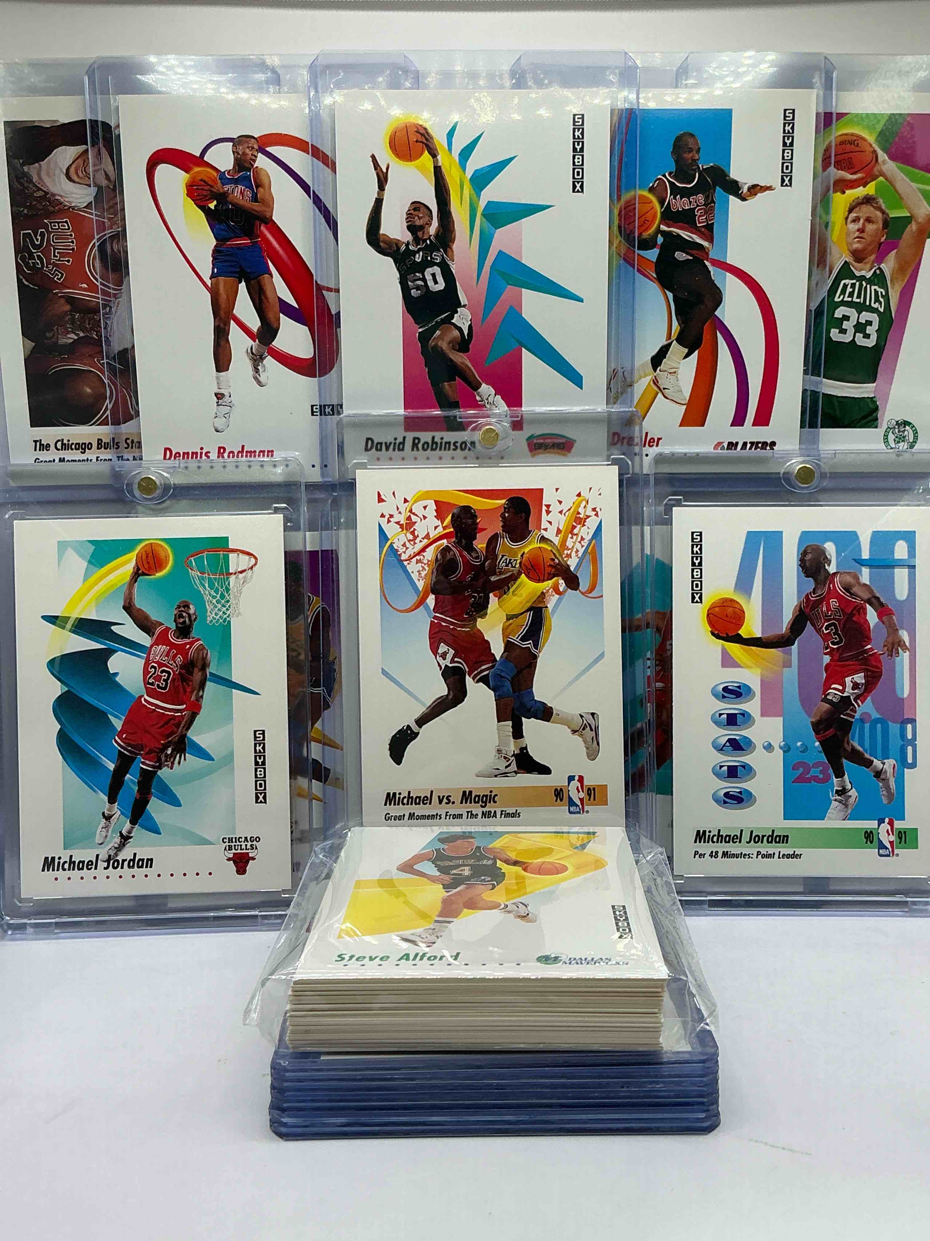 1991/92 Skybox Michael Jordan & More! Holy Grail Basketball! 1991/92 NBA Hoops Basketball Cards! 50 Card Craziness! One Of The Most Coveted Michael Jordan, Larry Bird, Scottie Pippen, Charles Barkley, Karl Malone, Akeem Olajuwon & Clyde Drexler Cards! Along With Other Nice 1991 NBA Basketball Cards! Wilkins & More! These Cards Are Super Rare, Only 5 Years Off From A Jordan Rookie! Awesome Base Cards Combo! Wow! Mixed With A Variety Of Other Cards, Doesn't Get Better Than This!