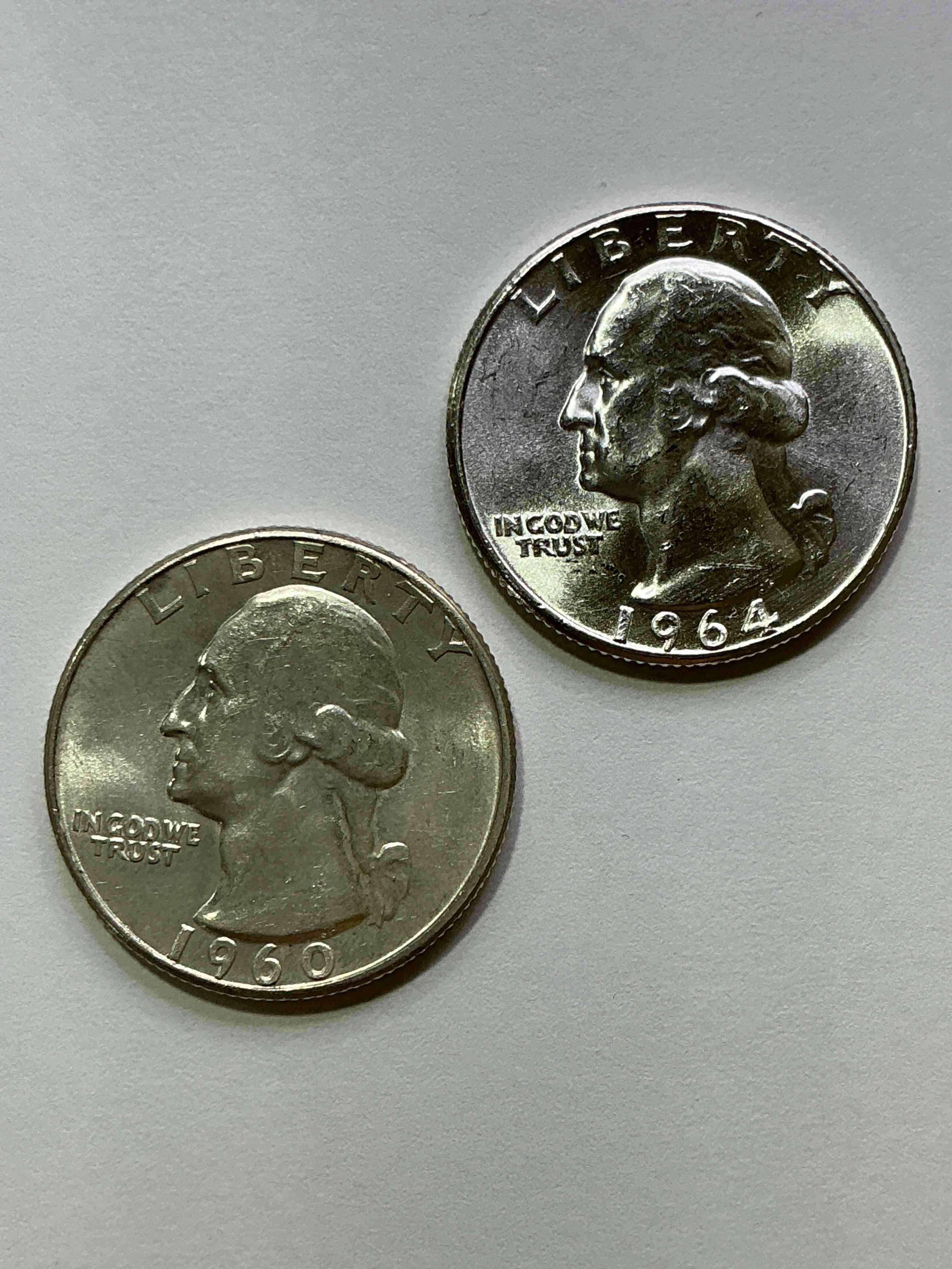 George Washington Brilliant Uncirculated Silver! Pre 1965 U.S. Quarter Dollar Coins Were Actually Silver, Here Are two Great Examples Of Awesome, Pristine George Washington Silver Quarters, Stunning & Uncirculated! Rare 1961 & 1959 Mints! Great For Investing In Precious Metals! These Coins Were Minted At 90% Silver and 10% Copper, Giving Them A Net Weight Of .18084 Ounces Of Pure Silver Per Coin! Very Hard To Find Uncirculated, Stunning! Invest In Fine U.S. Silver!