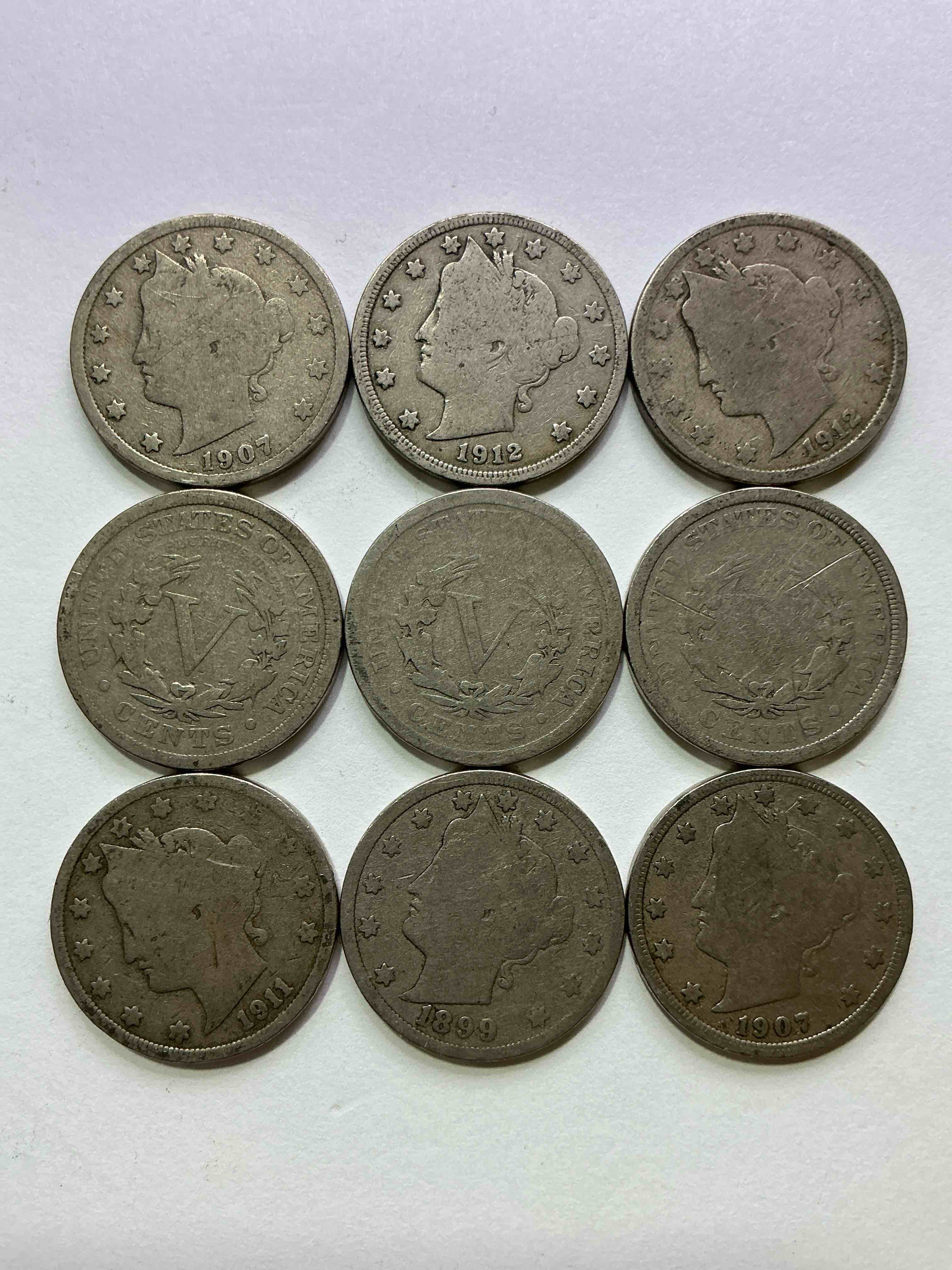 Antique U.S. V Nickels! Think Of The History These Coins Have Seen!, Liberty Head V Nickels Were Minted Up Until 1913 & Were The Style Of Nickels Before Buffalo Nickels. Own Some Cool Pieces Of History! Rare To See These Coins With The "Date On" In Circulated Condition!