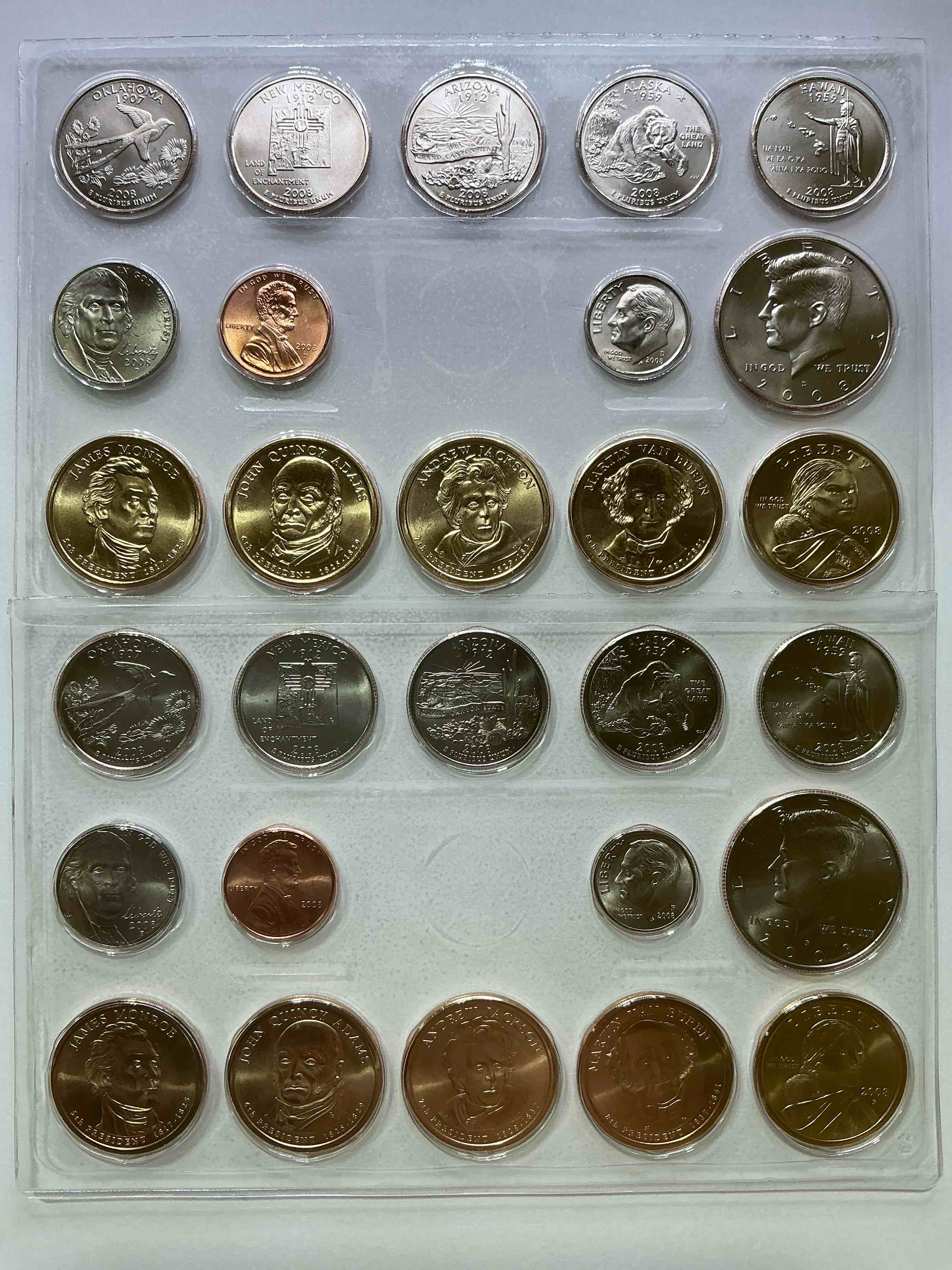 2008 Mint Coins! Uncirculated 28 Coins, Including President Dollar Coins, Half Dollars, State Quarters, Dimes, Nickels & Pennies! Insane Mint Coins!