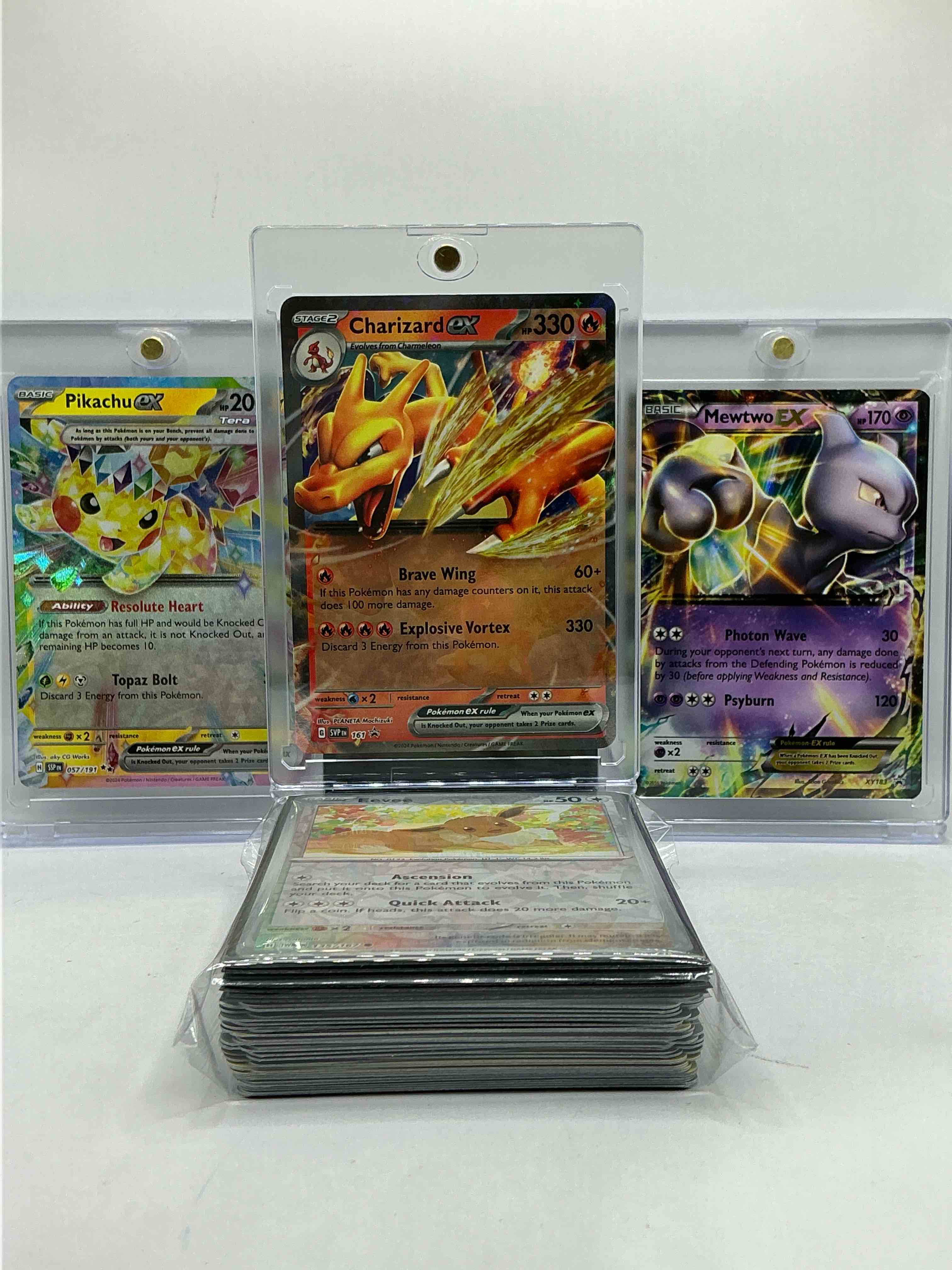 Charizard EX, Pikachu EX & Mewtwo EX! Insane Trio! These Ultra Rare Trio Pokémon Are Hard To Collect! This 50 Card Lot Consists Of Legends, Heroes, Holos, Commons & More!