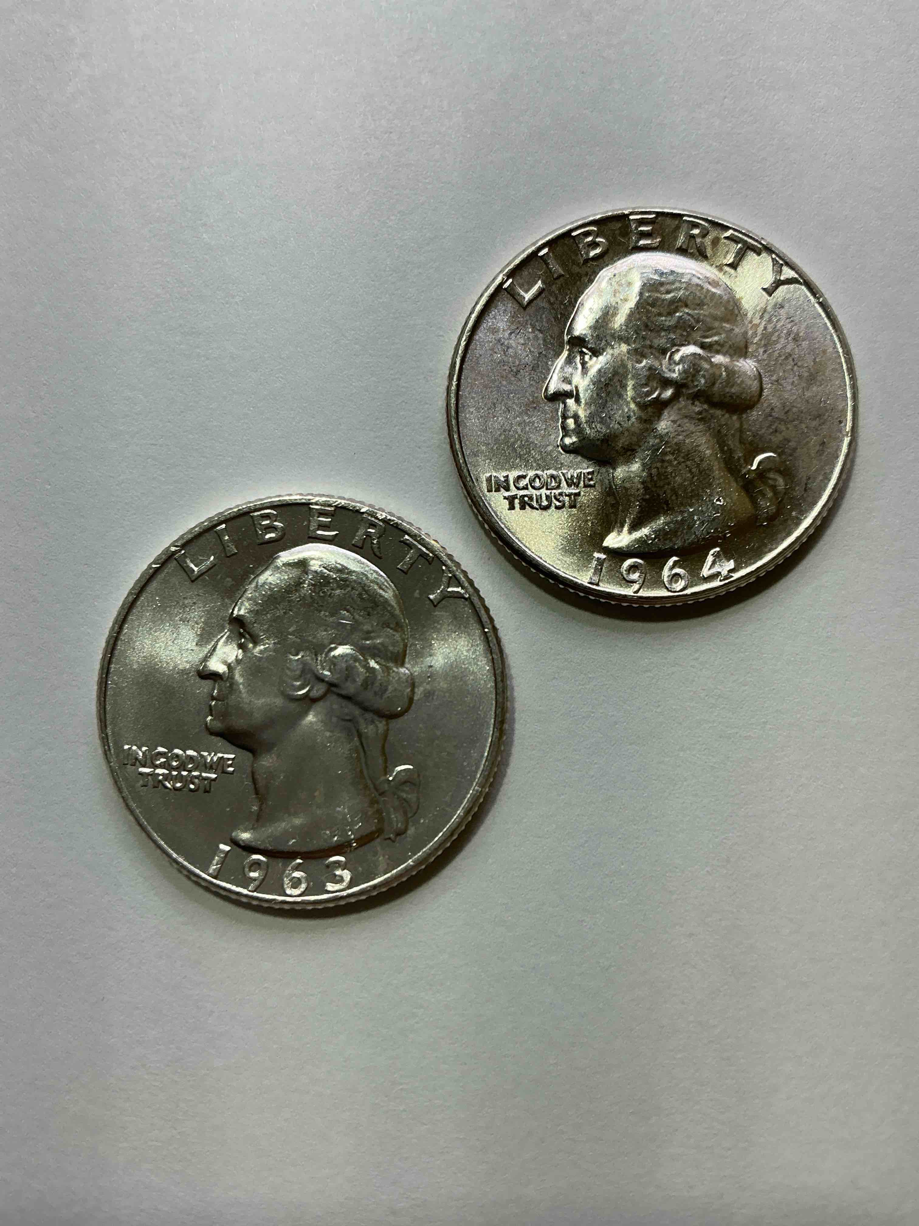 George Washington Brilliant Uncirculated Silver! Pre 1965 U.S. Quarter Dollar Coins Were Actually Silver, Here Are two Great Examples Of Awesome, Pristine George Washington Silver Quarters, Stunning & Uncirculated! Rare Mints! Great For Investing In Precious Metals! These Coins Were Minted At 90% Silver and 10% Copper, Giving Them A Net Weight Of .18084 Ounces Of Pure Silver Per Coin! Very Hard To Find Uncirculated, Stunning! Invest In Fine U.S. Silver!