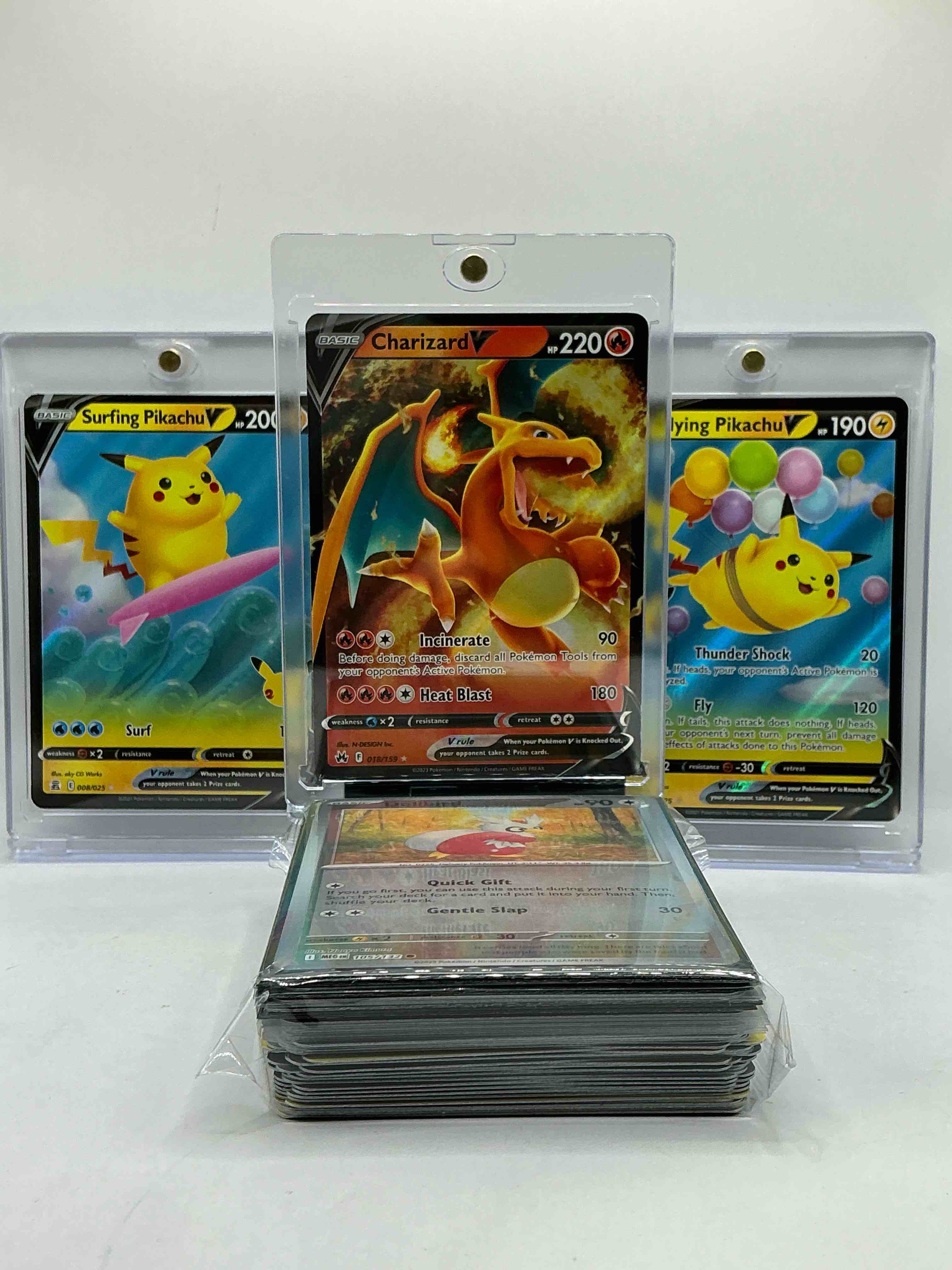 Charizard V Ultra Rare & Cool, Flying & Surfing Pikachu Combo! Insane 50 Card Lot! This Pokémon Lot Includes Commons, Legends, Heroes & More! Perfect Pokemon Palooza! Christmas Gift!